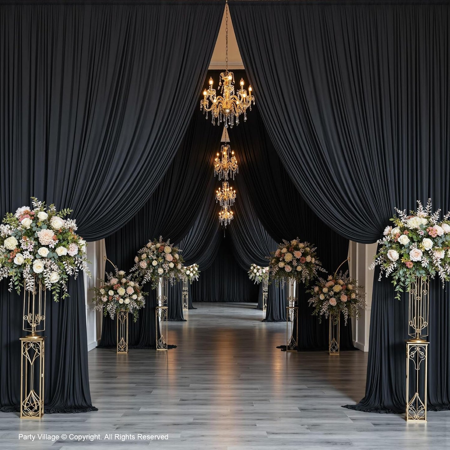 PartyVillage 50ft×15ft Black Backdrop Curtain for Halloween Parties, 10 Panels Wrinkle Free 15 FT Long Polyester Photo Backdrop Drapes Back Drop Cloth for Birthday Photography Background