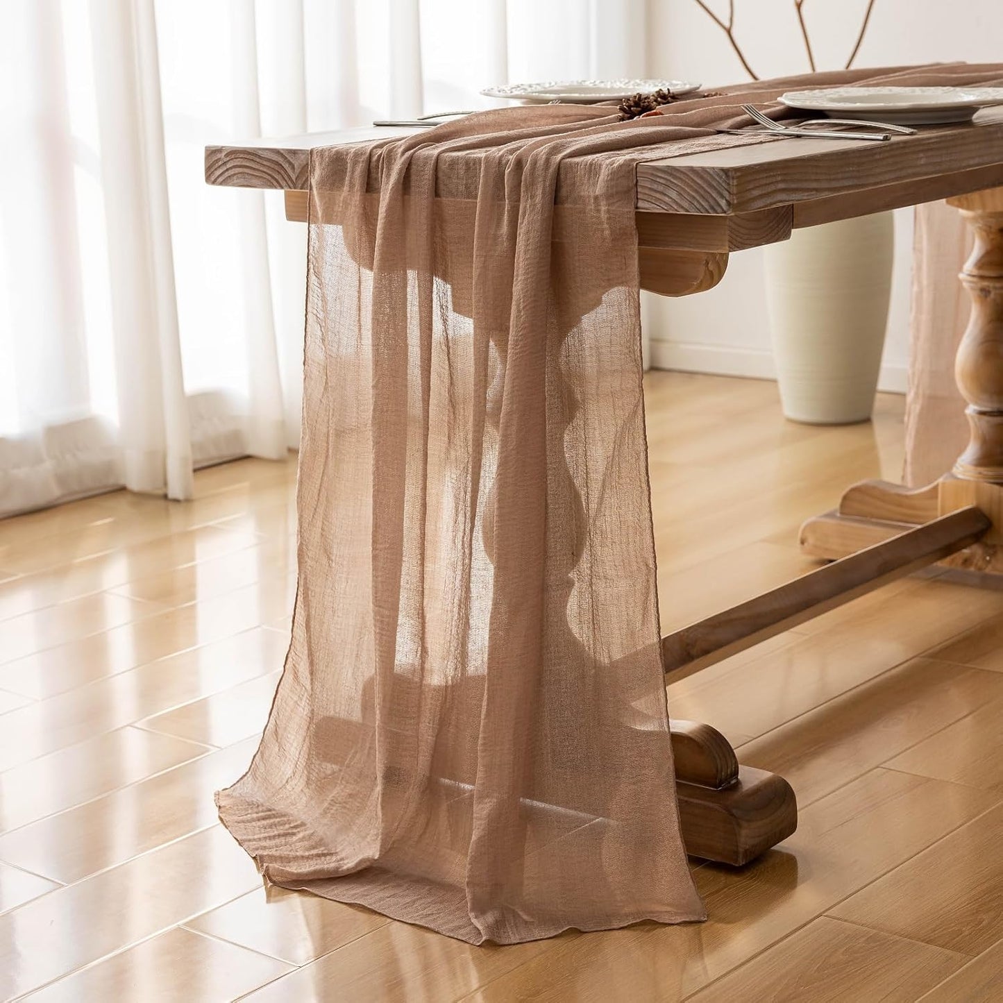 Cheesecloth Table Runner Nude Gauze Rustic Boho Coffee Cheese Cloth 120 Inch 10 FT for Wedding Baby Shower Bridal Shower Birthday Party Long Sheer Farmhouse Home Decorations