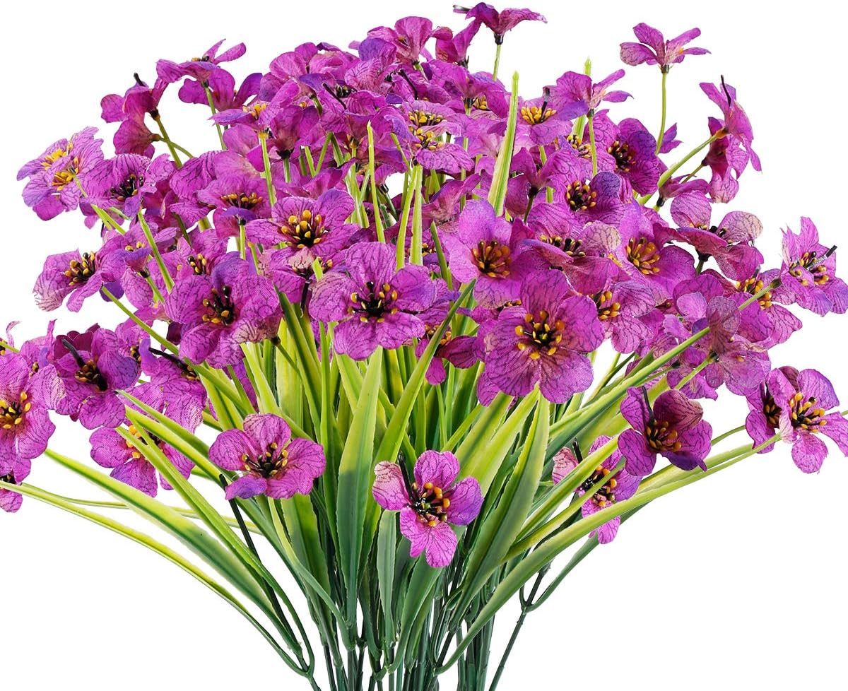12 Bundles Artificial Flowers Outdoor UV Resistant Fake Flowers No Fade Plastic Plants Garden Porch Window Box Decorating (Purple)