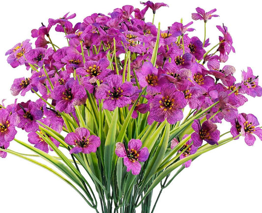 12 Bundles Artificial Flowers Outdoor UV Resistant Fake Flowers No Fade Plastic Plants Garden Porch Window Box Decorating (Purple)