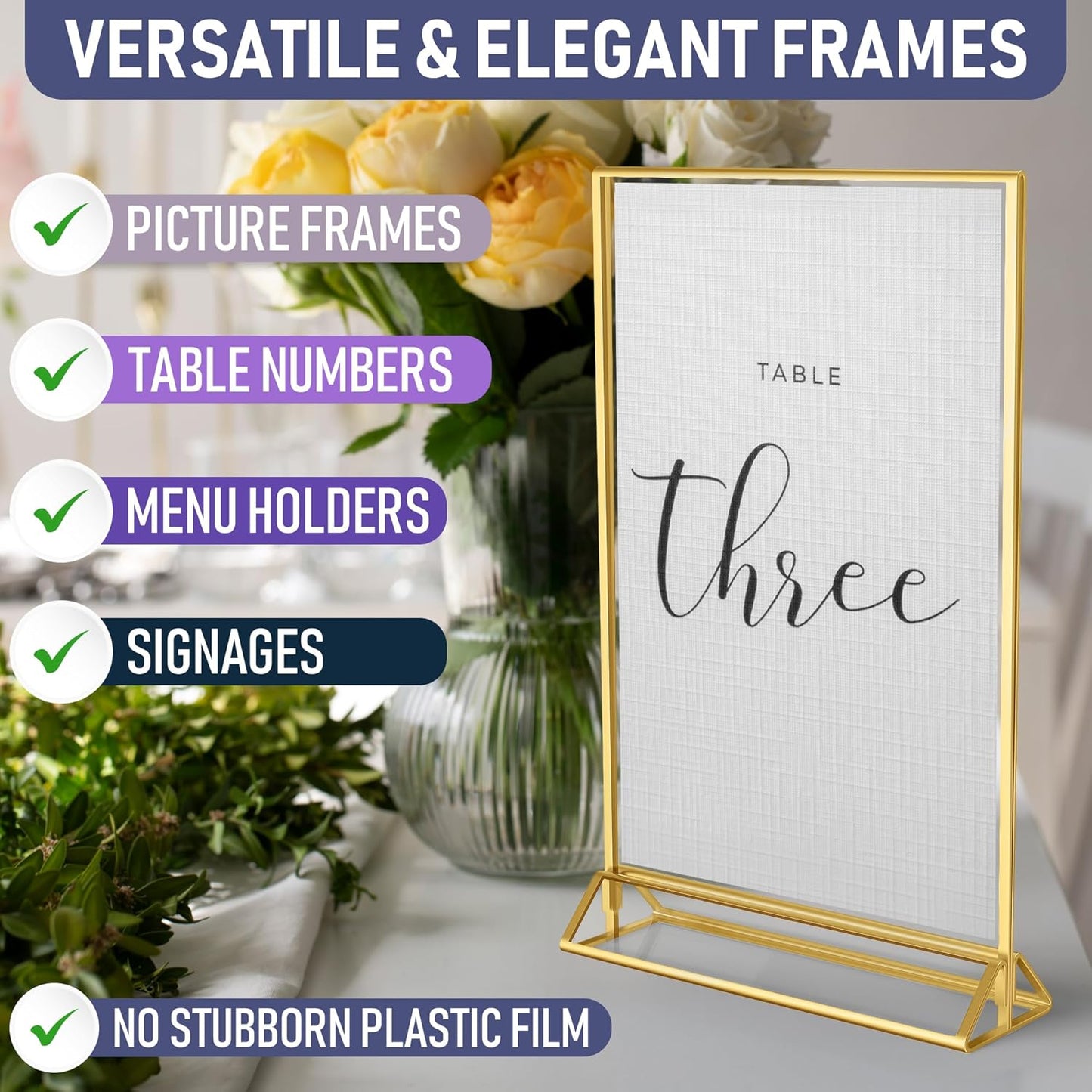 Gold Picture Frames Double-Sided, 6-Pack 5x7 Acrylic Table Number Holders, Clear Easel Stands for Signs, Gold Frames for Wedding Table Numbers, Menu Holders, and Photo Displays for Events and Décor