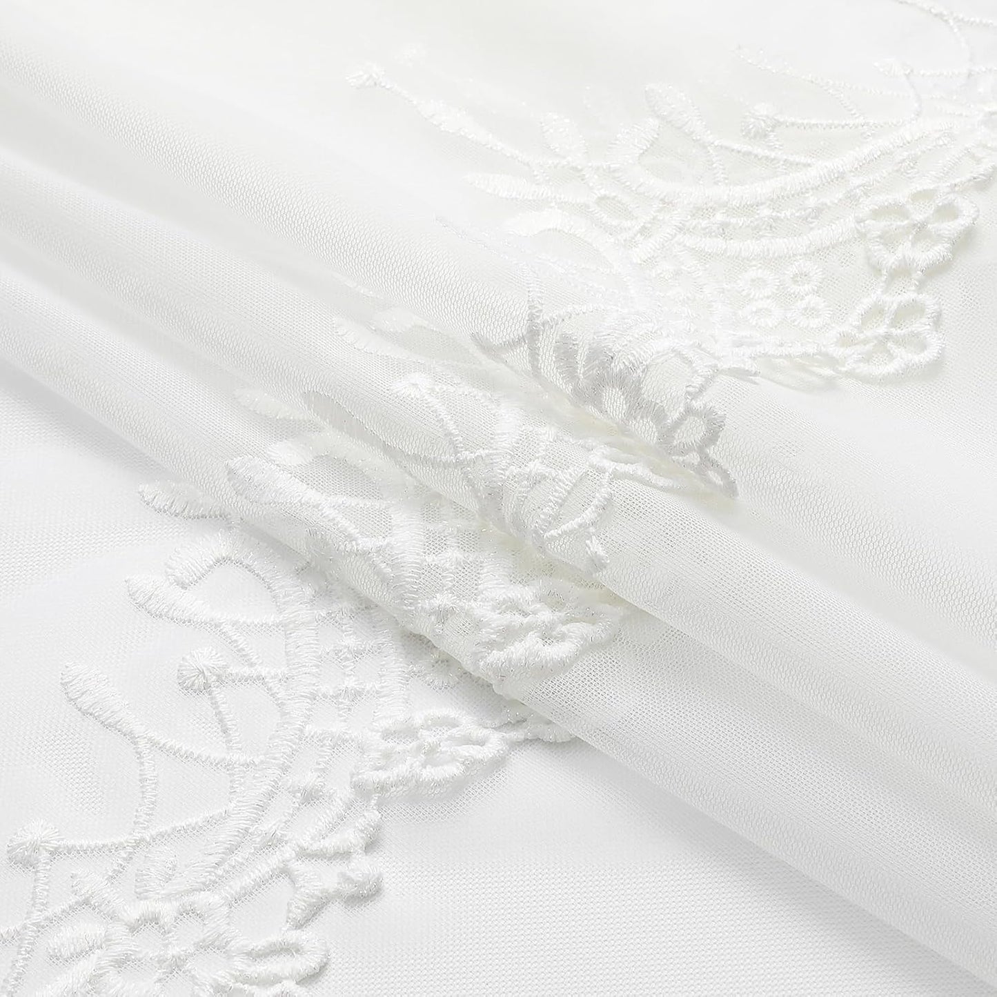 VISIONTEX White Sheer Voile Curtains, Decorative White Embossed European Rod Pocket Window Drapes for Home Kitchen, Living Room and Bedroom 54 x 72 Inch, Set of 2 Curtain Panels
