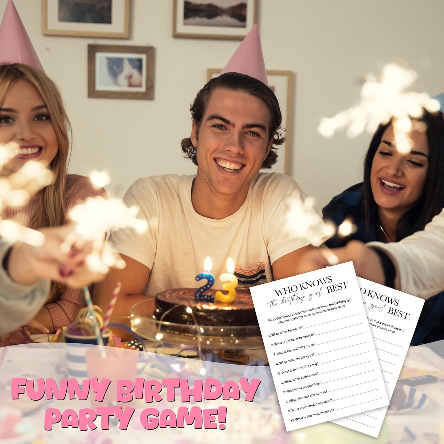 Birthday Party Games, Who Knows Her Best, 25 Pcs Card Set for Guests, Fun Birthday Game for Teen Adults – A05