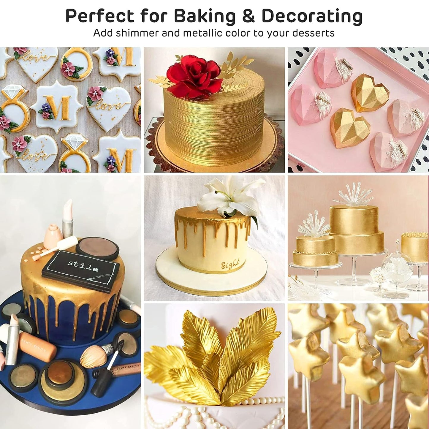 Nomeca Edible Luster Dust, 8 Grams Food Grade Gold Cake Dust Metallic Shimmer Christmas Food Coloring Powder for Cake Decorating, Baking, Fondant, Gumpaste, Chocolate, Candy, Drinks, Cookies - Gold