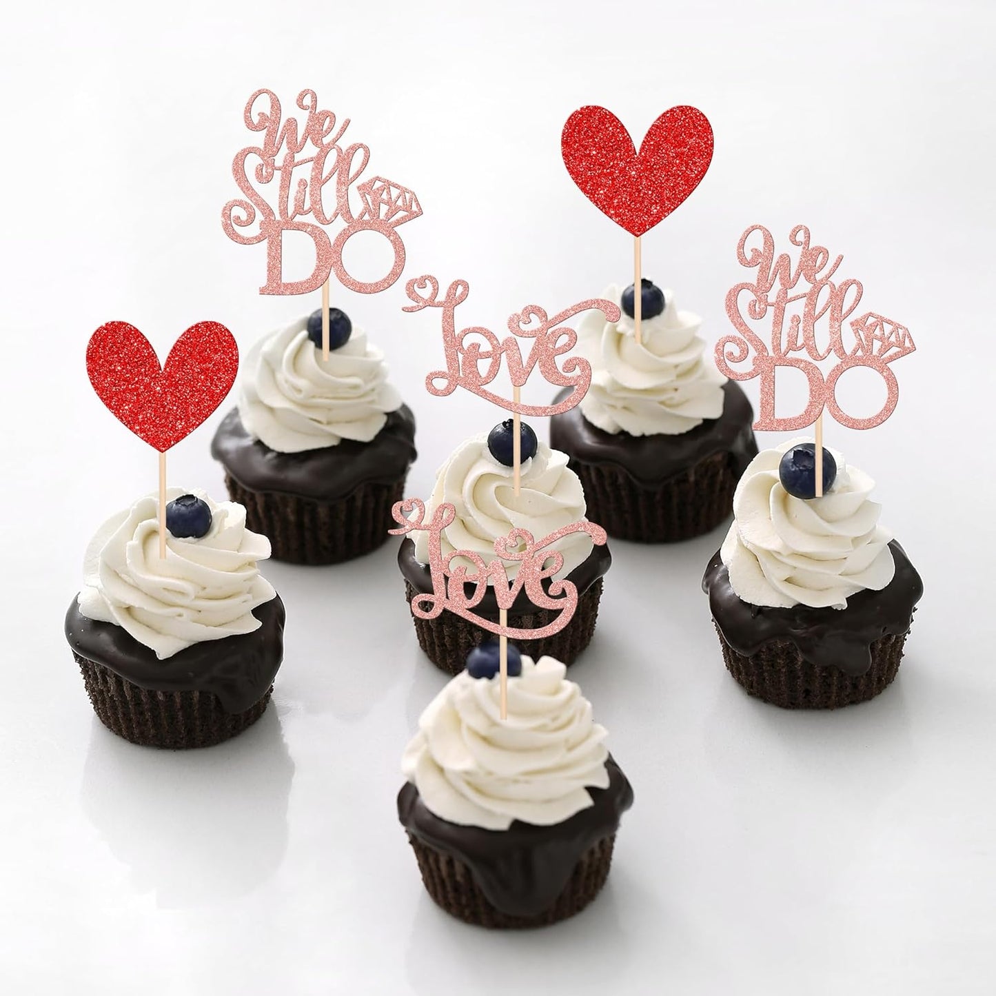 24 PCS We Still Do Cupcake Toppers Glitter Love Heart Bridal Shower Cupcake Picks for Wedding Engagement Bridal Shower Theme Party Cake Decorations Supplies Rose Gold