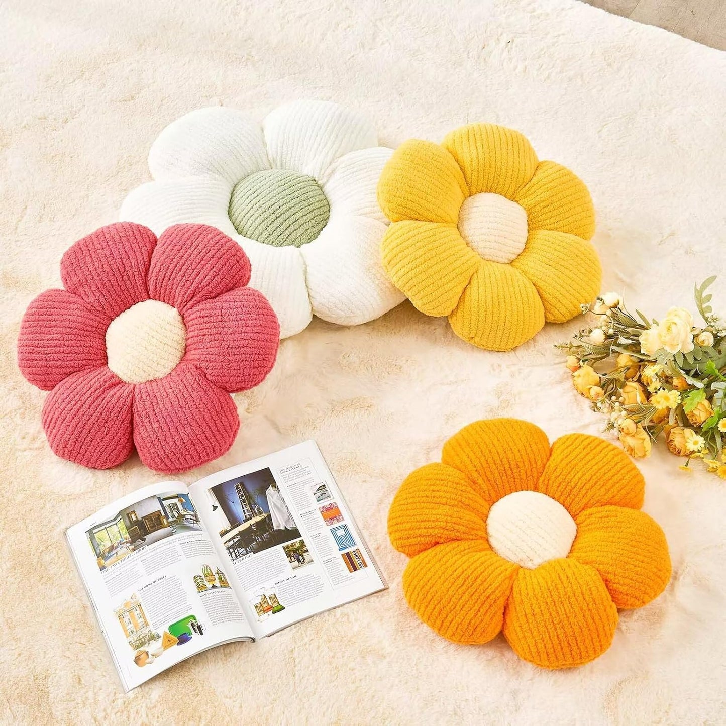 Flower Throw Pillow, Soft Peach Pink 19.6" Shaped Floor Pillow for Home Decor, Cute Aesthetic Plush Decorative Pillows for Bed, Sofa, Couch