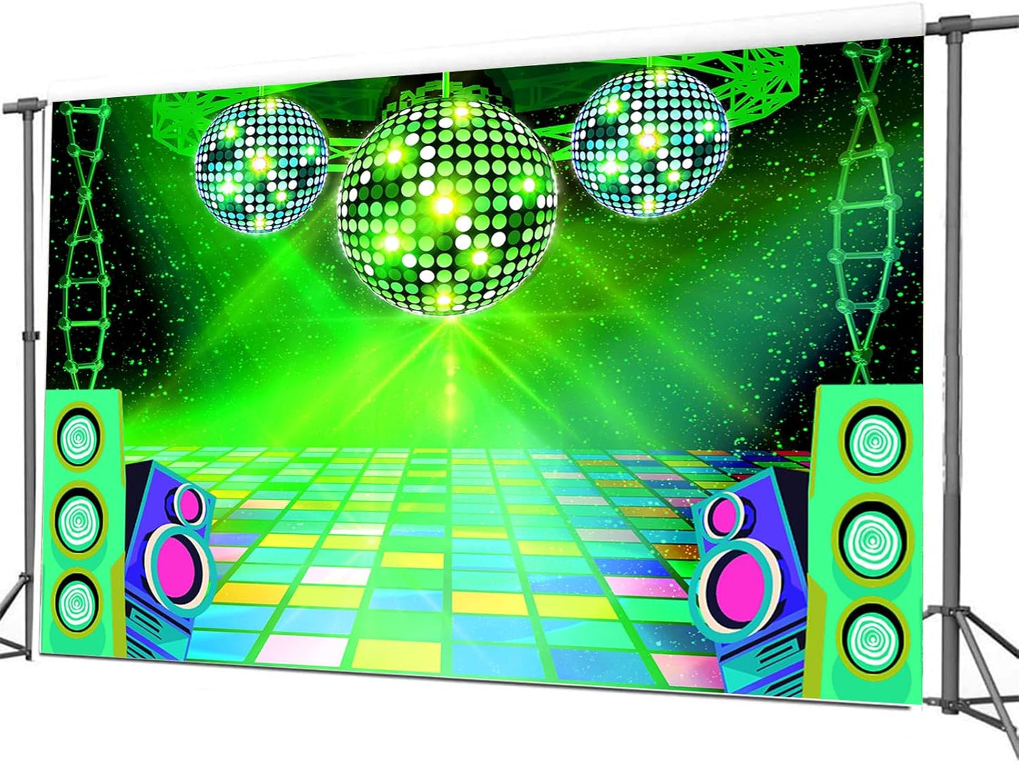 Dance Party Backdrop Retro 80s 90s Theme Stage Dance Ball Music Birthday Party Decoration DJ Photography Background 12 x 10 ft for Baby Shower Picture Photo Shoot Polyester Fabric,Purple