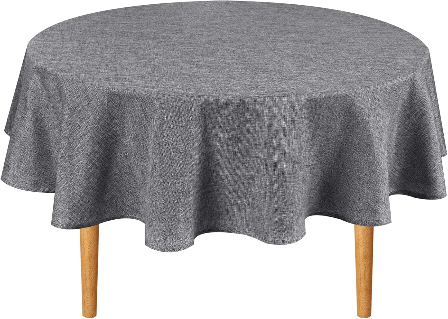 Hiasan Round Linen Tablecloth 90 Inch - Wrinkle and Stain Resistant Washable Polyester Fabric Table Cloth for Dining Room Kitchen Party, Grey