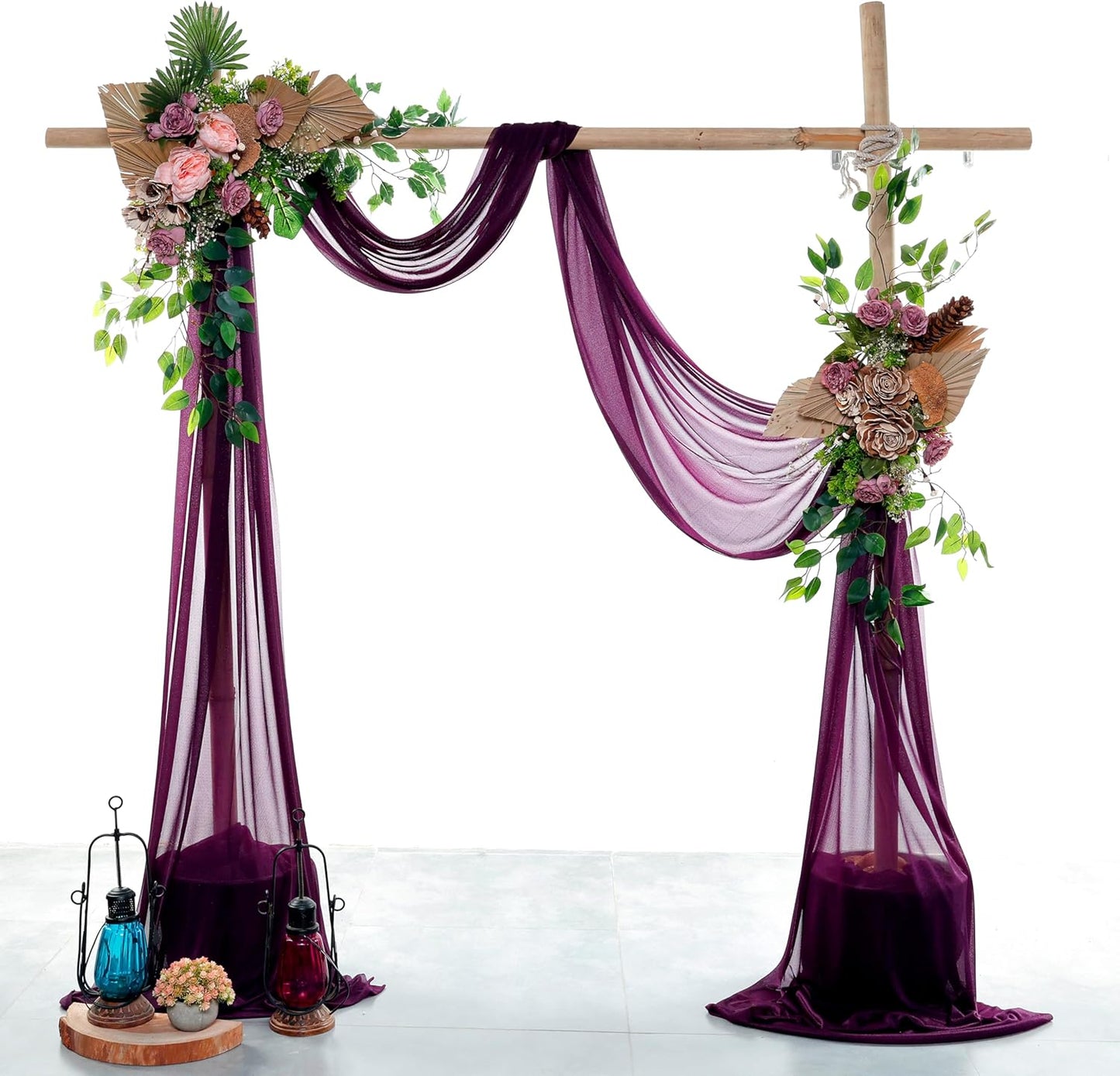VDS Pack of 1 Panel (30 Inch X 20 Feet) Wedding Arch Draping Fabric Sheer Chiffon Fabric Drapery for Wedding Ceremony Reception Swag Backdrop Canopy Chuppah ARBO Altars Decoration (Eggplant)