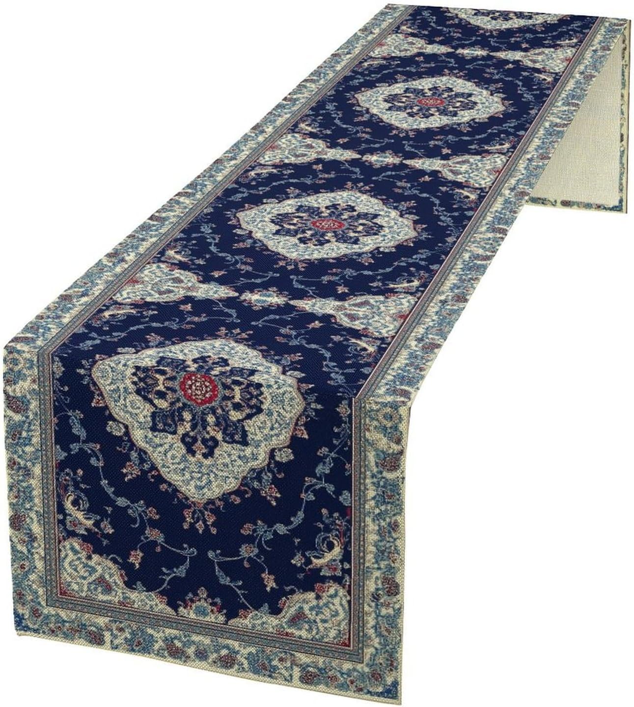 Elegant Palace Boho Blue Table Runner Vintage French Style Farmhouse Geometric Home Farmhouse Kitchen Table Dining Coffee Room Garden Party Wedding Decor 13x60in