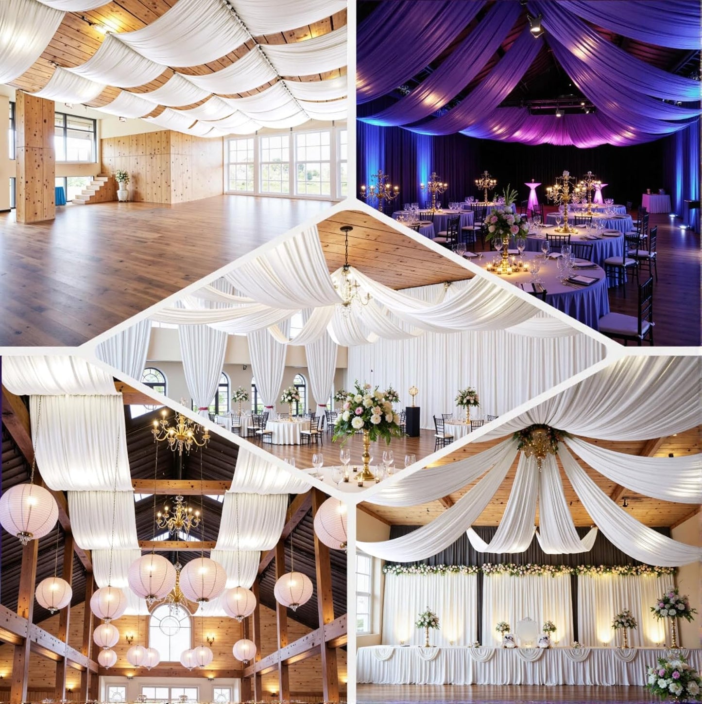 PartyVillage 30ftx40ft White Ceiling Curtain for Wedding Parties – 6 Panels Wrinkle-Free 40 FT Long Tent Draping Curtains for Wedding, Birthday & Theme Parties, 40ft Height with Rod Pocket