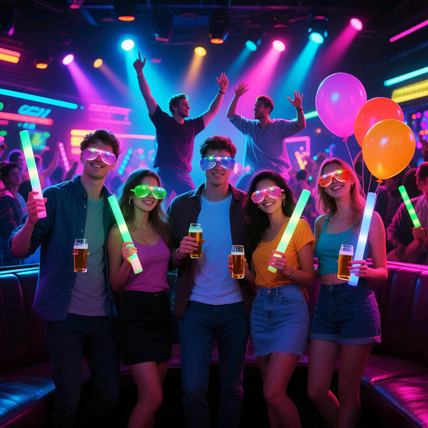 108 PCs LED Glasses,Light Up Glasses,Glow Glasses Glow In The Dark Party Supplies Suitable For Kids/Adults, 3 Light up Modes, 5 Neon Colors Rave Party,Wedding, Birthday, Concert, New Year, Carnival