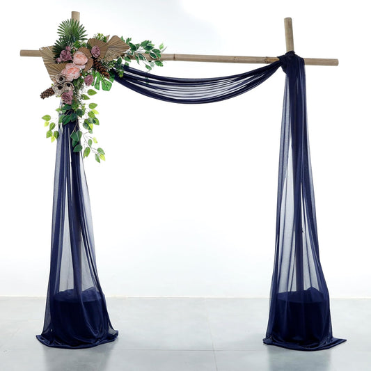 VDS Pack of 2 Panel (30 Inch X 30 Feet) Wedding Arch Draping Fabric Sheer Chiffon Fabric Drapery for Wedding Ceremony Reception Swag Backdrop Canopy Chuppah ARBO Altars Decoration (Navy Blue)