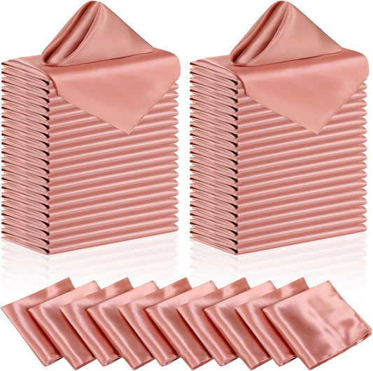 Manyshofu 60 Pieces Rose Gold Satin Napkins - 20x20 Inches Cloth Napkins, Square Satin Fabric Napkins Set - Soft & Reusable Table Napkin for Wedding Dinner Party Lunch Banquet Restaurant Decoration