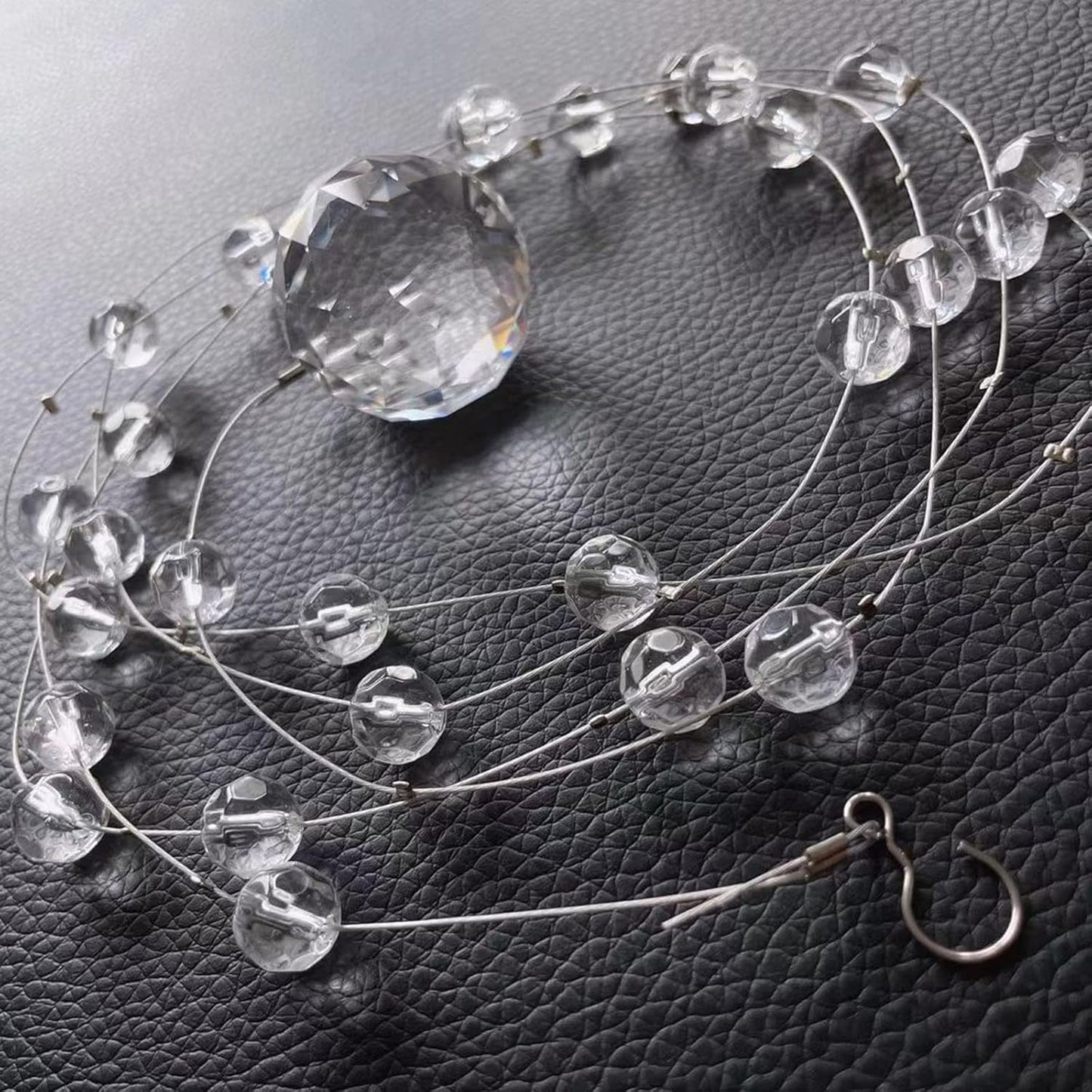 Clear Crystal Beads Strands Glass Beads String Hanging Decor for Wedding Arch Centerpieces Curtain Chandelier Ornaments Door Ceiling Beaded Drapes Decoration Accessories(2 Feet 5pcs)
