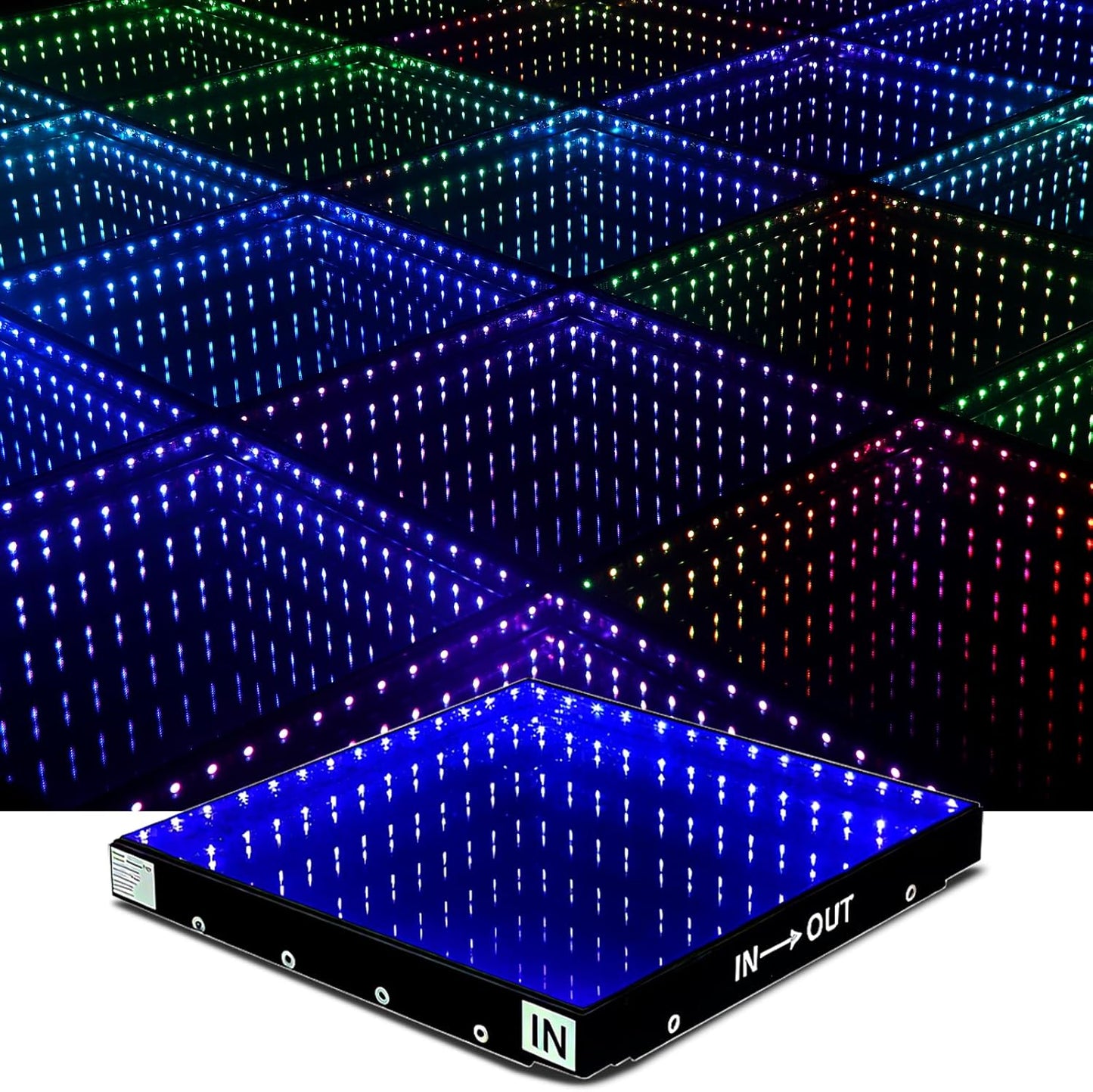 Dance Floor Stage Lights Tempered Glass Infinity Mirror Panel 3D Effect Led Dance Floor for Wedding Party Customizable (3D-Magnetic, 81PCS(14.8FTX14.8FT))