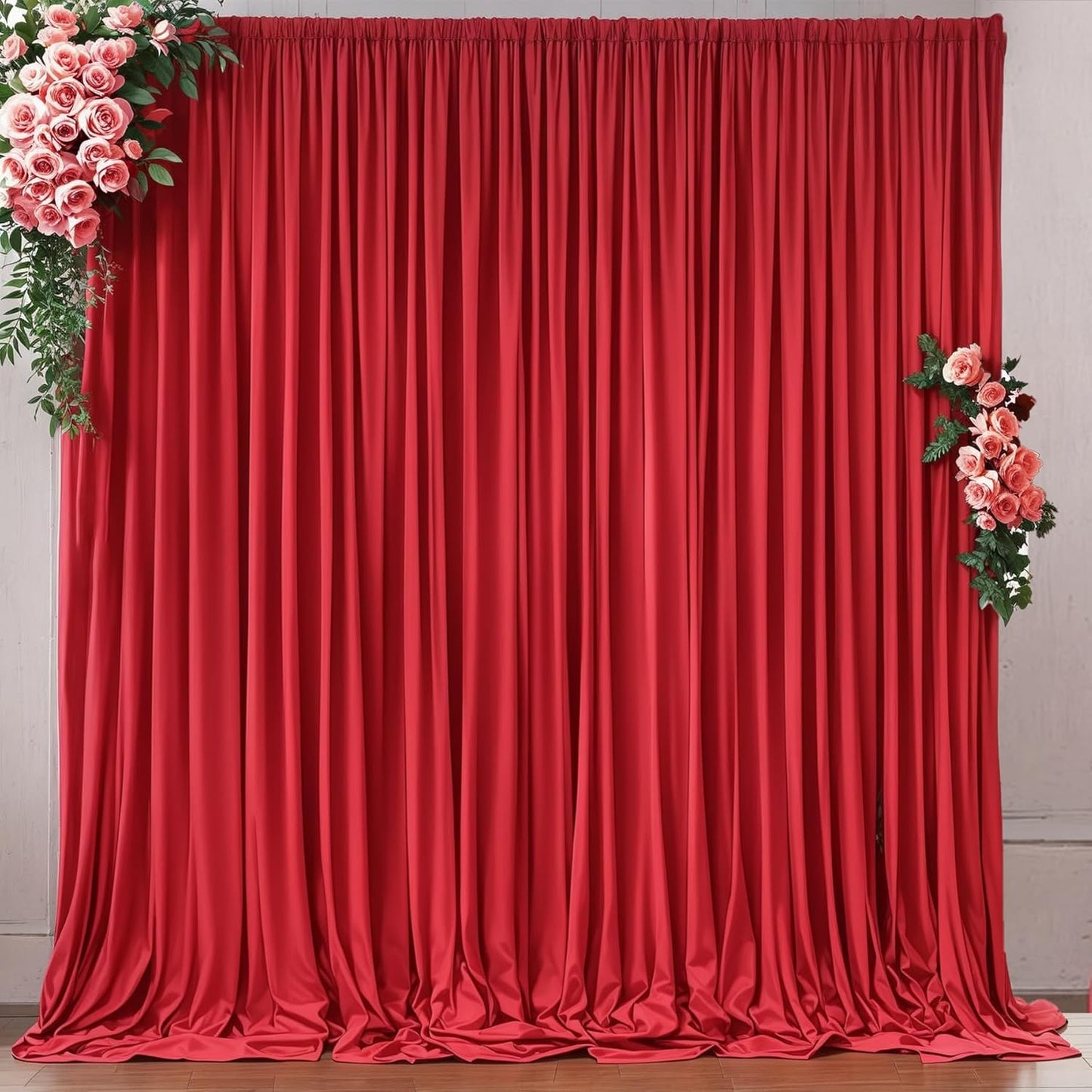 10ft x 8ft Wrinkle Free Red Backdrop Curtains for Parties, Polyester Photo Backdrop Drapes 2 Panels 5x8ft for Wedding Birthday Party Christmas Photography Background for Backdrop Stand