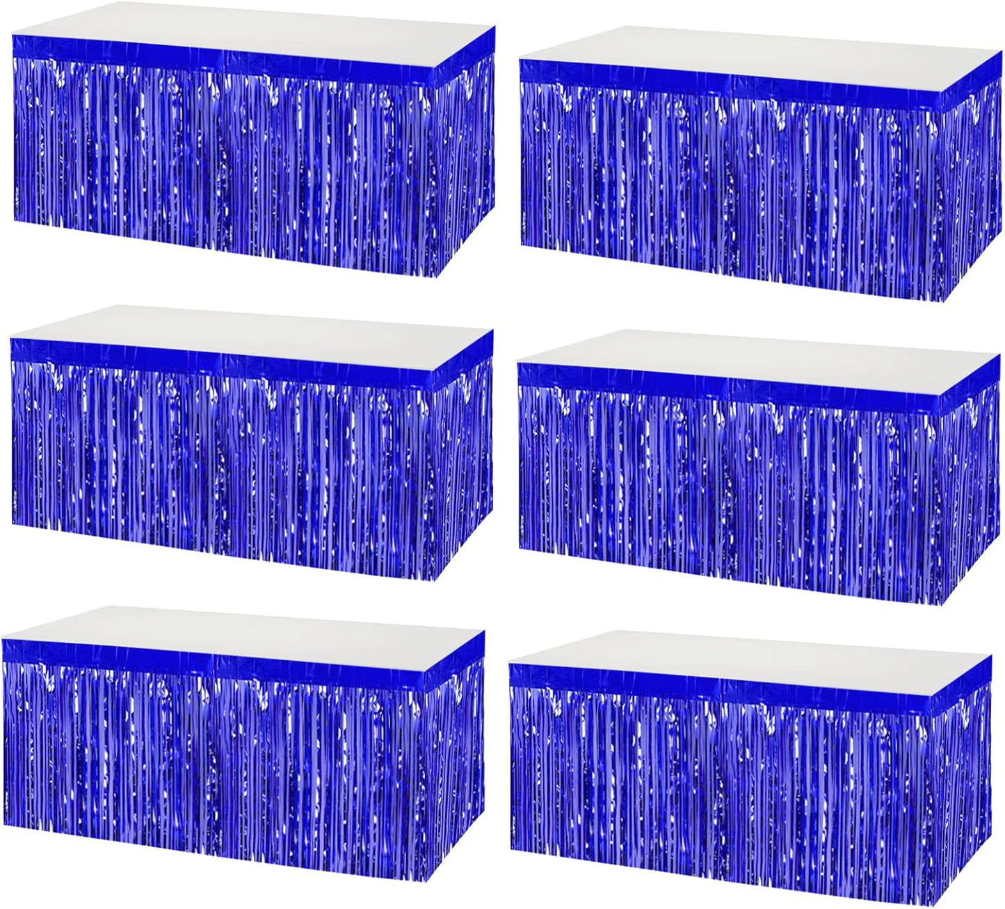 6 Pack 29x108 Inch Metallic Foil Fringe Tinsel Table Skirts Banner for Rectangle Tables Streamer Garland Curtains Backdrop for Wedding, Birthday, Parade Floats, Christmas Party Decoration(Blue)