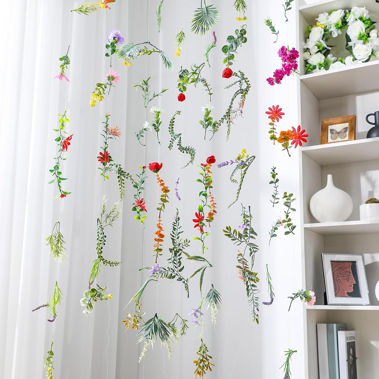 XunYee 6 Pcs 35.4 ft Flower Garlands Hanging Wildflower Backdrop Decoration Artificial Floral Garlands Fake Flower Vines Faux Silk Wildflower Decor for Halloween Fall Wedding Garden Wall Arch(Spring)