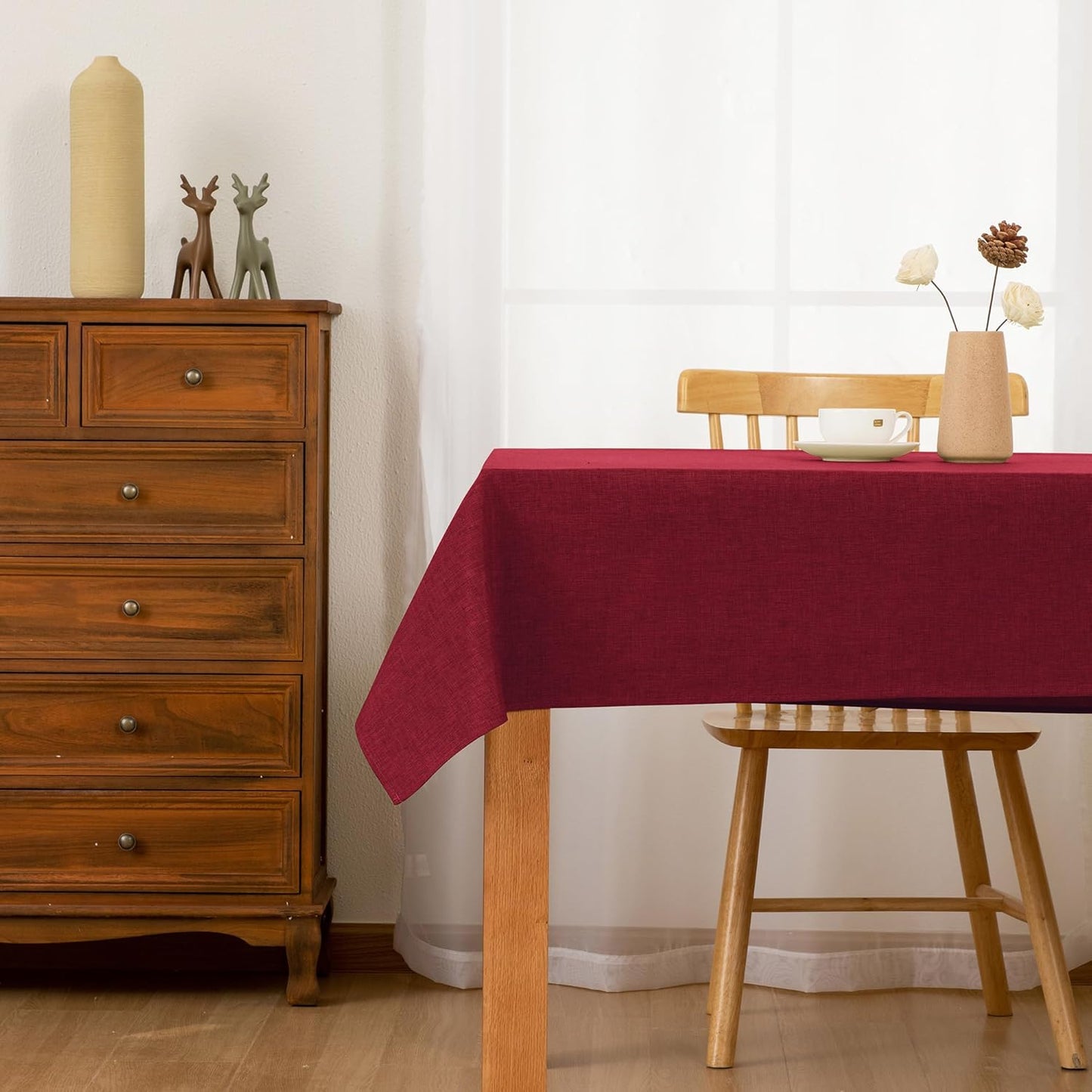 Hiasan Faux Linen Rectangle Tablecloth - Wrinkle and Stain Resistant Washable Table Cloth for Kitchen Dining Room Holiday Table Cover for Dinner, Red, 54 x 108 Inch