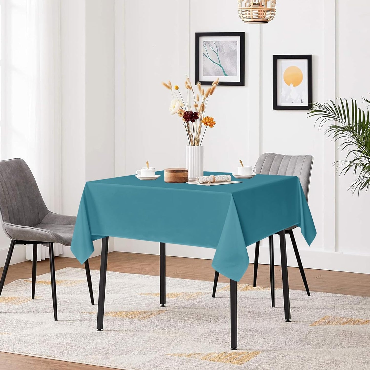 sancua Square Tablecloths 54x54 Inch - Teal Fabric Table Cloth for Square or Round Tables, Washable Polyester Table Cover for Dinner, Holiday Party, Decorative Display Tables