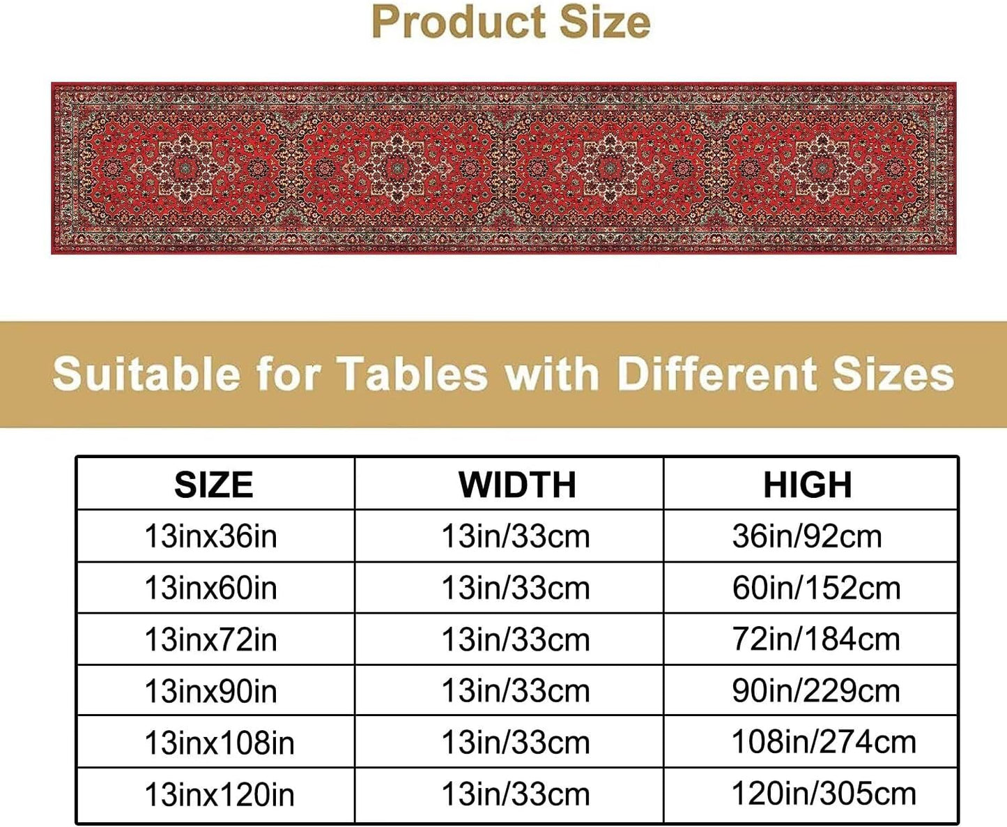 Vintage Boho Red Table Runner,Elegant Mid Century for Home Farmhouse Kitchen Table Dining Coffee Room Garden Party Wedding Decor 13x60in