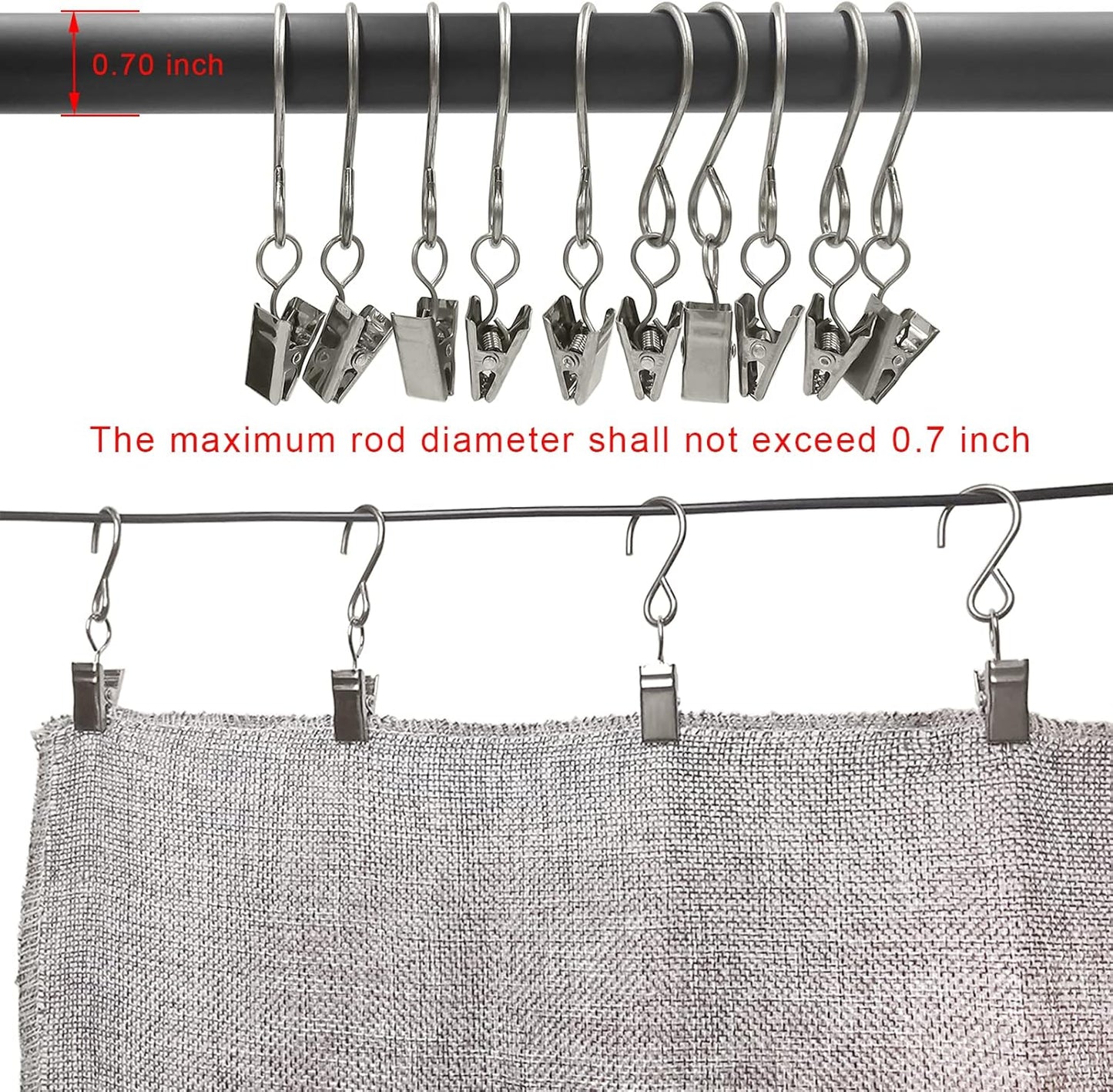 Stainless Steel S Hooks Curtain Clips, 50 Pack Hanging Party Lights Clips, Hangers Gutter Photo, Art Craft Display, 3 Inch Long, Silver
