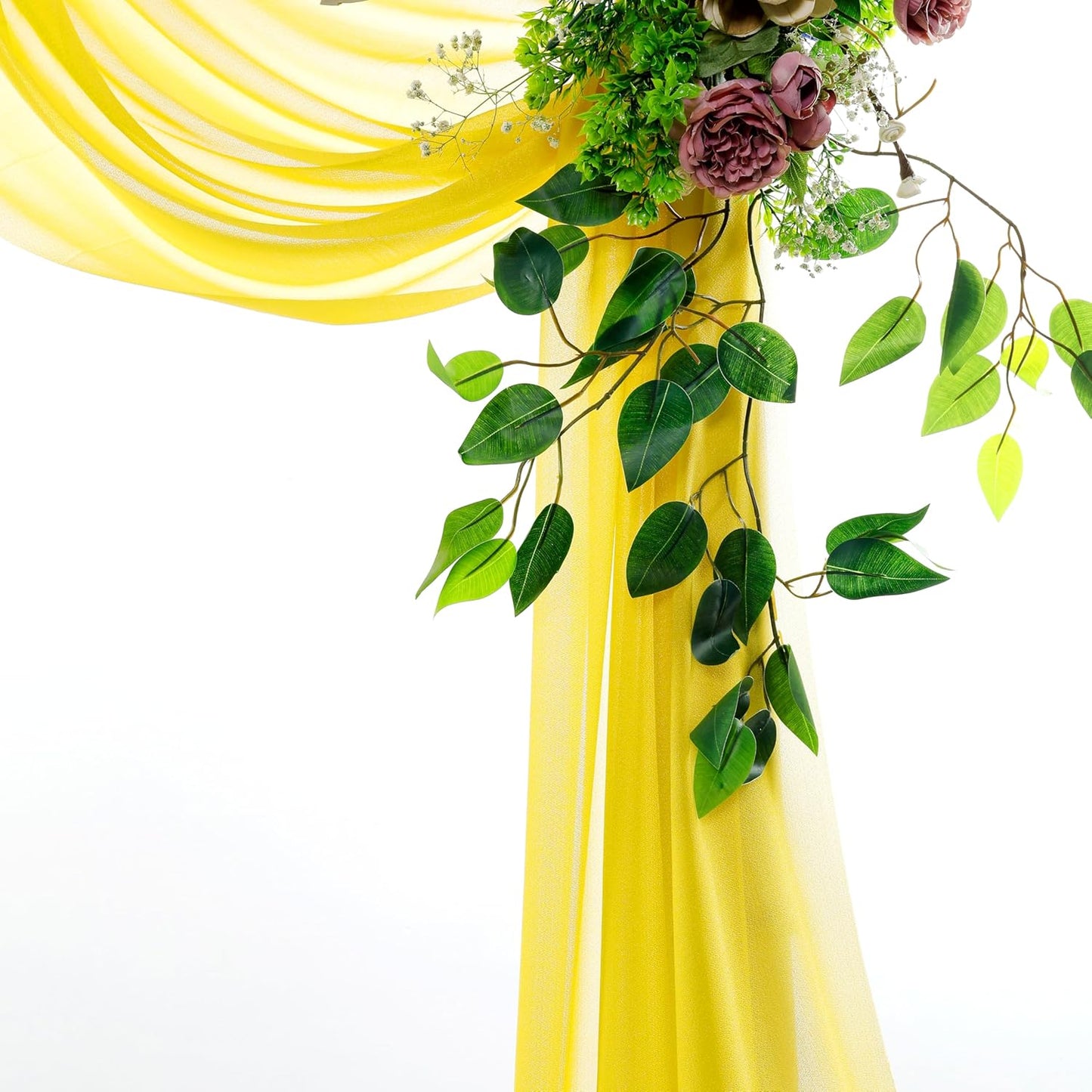 VDS Pack of 1 Panel (30 Inch X 50 Feet) Wedding Arch Draping Fabric Sheer Chiffon Fabric Drapery for Wedding Ceremony Reception Swag Backdrop Canopy Chuppah ARBO Altars Decoration (Yellow)