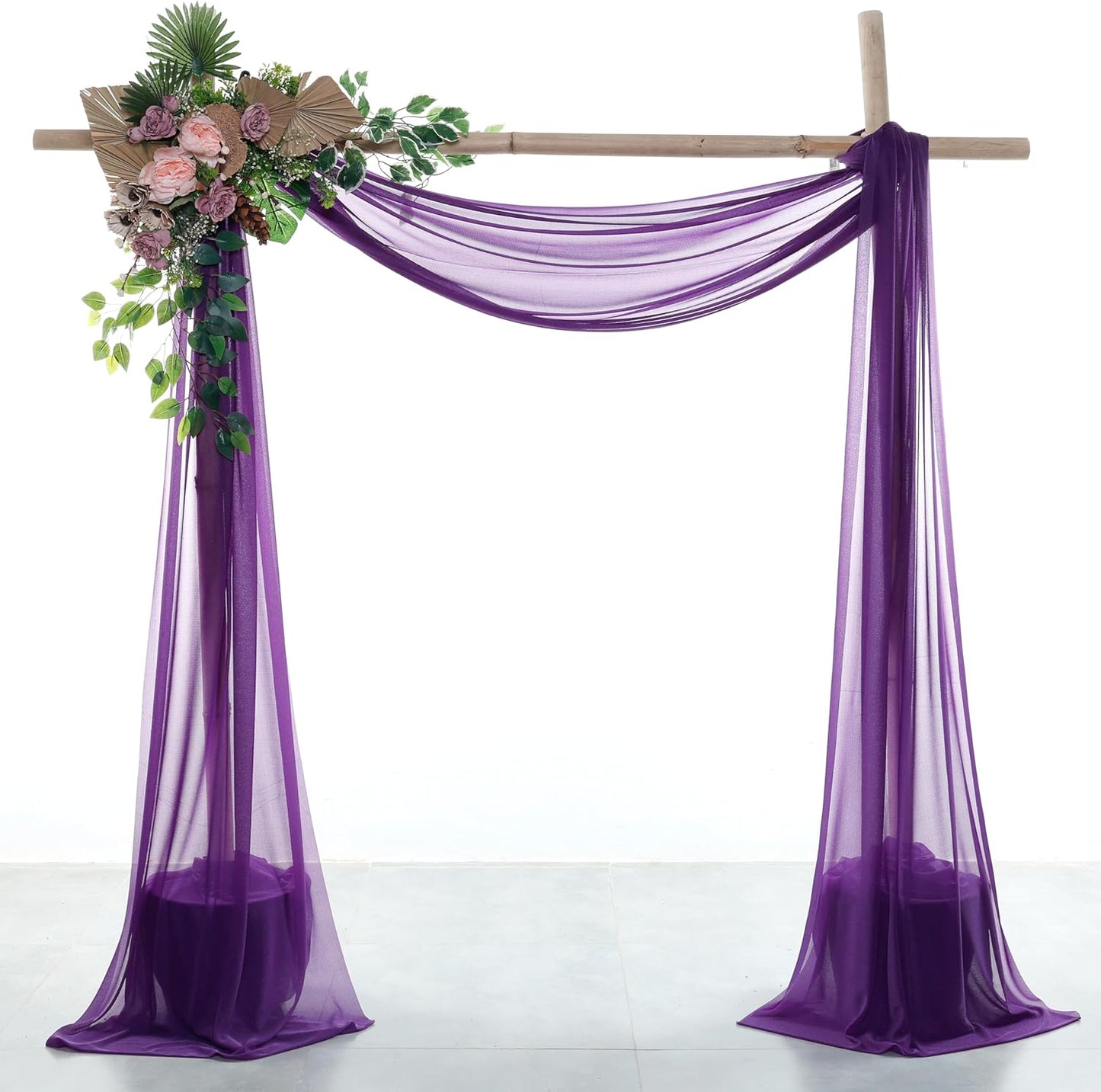 VDS Pack of 4 Panel (30 Inch X 20 Feet) Wedding Arch Draping Fabric Sheer Chiffon Fabric Drapery for Wedding Ceremony Reception Swag Backdrop Canopy Chuppah ARBO Altars Decoration (Purple)