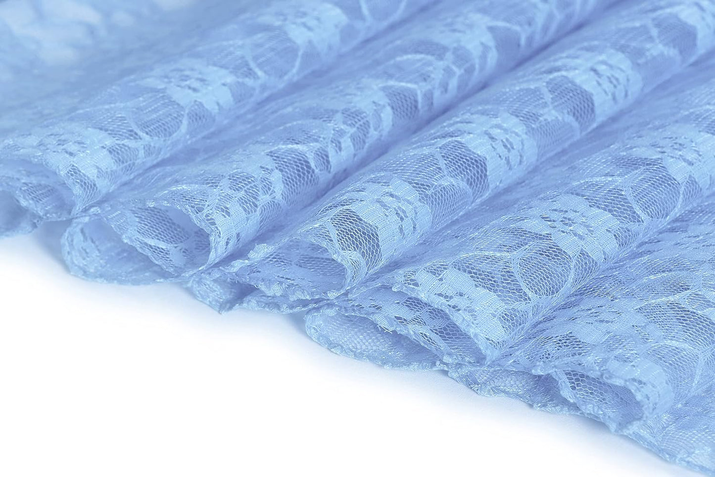 MDS Pack of 25 Wedding 12 x 108 inches Lace Table Runner for Wedding, Decorations for Birthday Parties, Banquets, Graduations, Engagements, and Runners fit Rectangle, Round Table- Baby Blue