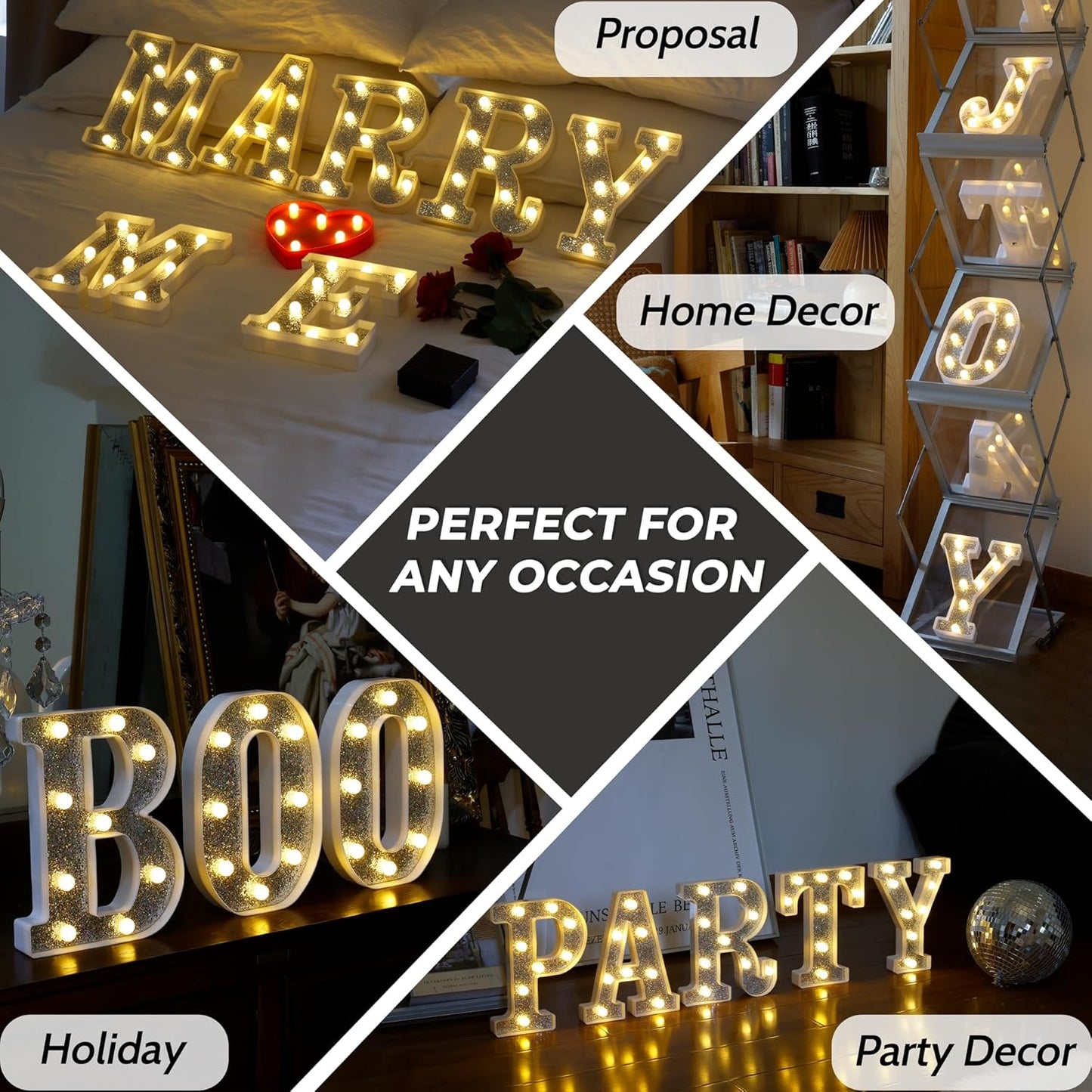 Marquee Light Up Letters, Glitter Silver LED Letter Lights Battery Powered Alphabet Letter Sign for Night Light Wedding Birthday Party Cafe Bar Decoration Girls Room Decor - Number 9
