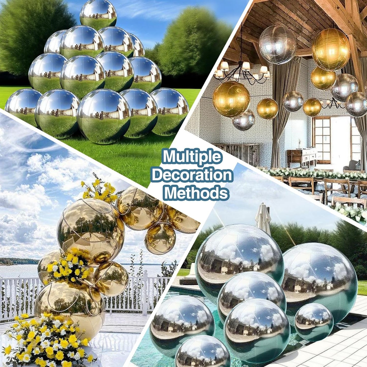 Inflatable Mirror Ball, Silver Big Shinny Balls Reusable Large PVC Disco Ball Balloon for Large Event Decoration, Party, Wedding Decor, Concerts, Stage (1 Pcs, 0.6m/23.6in Without Air Pump)