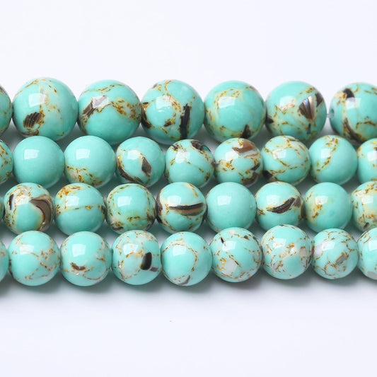 Gold Wire Turquoisee Stone Beads Gemstone Round Crystal Energy Jade Beads Stone Beads for Jewelry Making DIY Bracelet Necklace Jewelry Making 1 Strand 15.5inch 35PCS 10MM