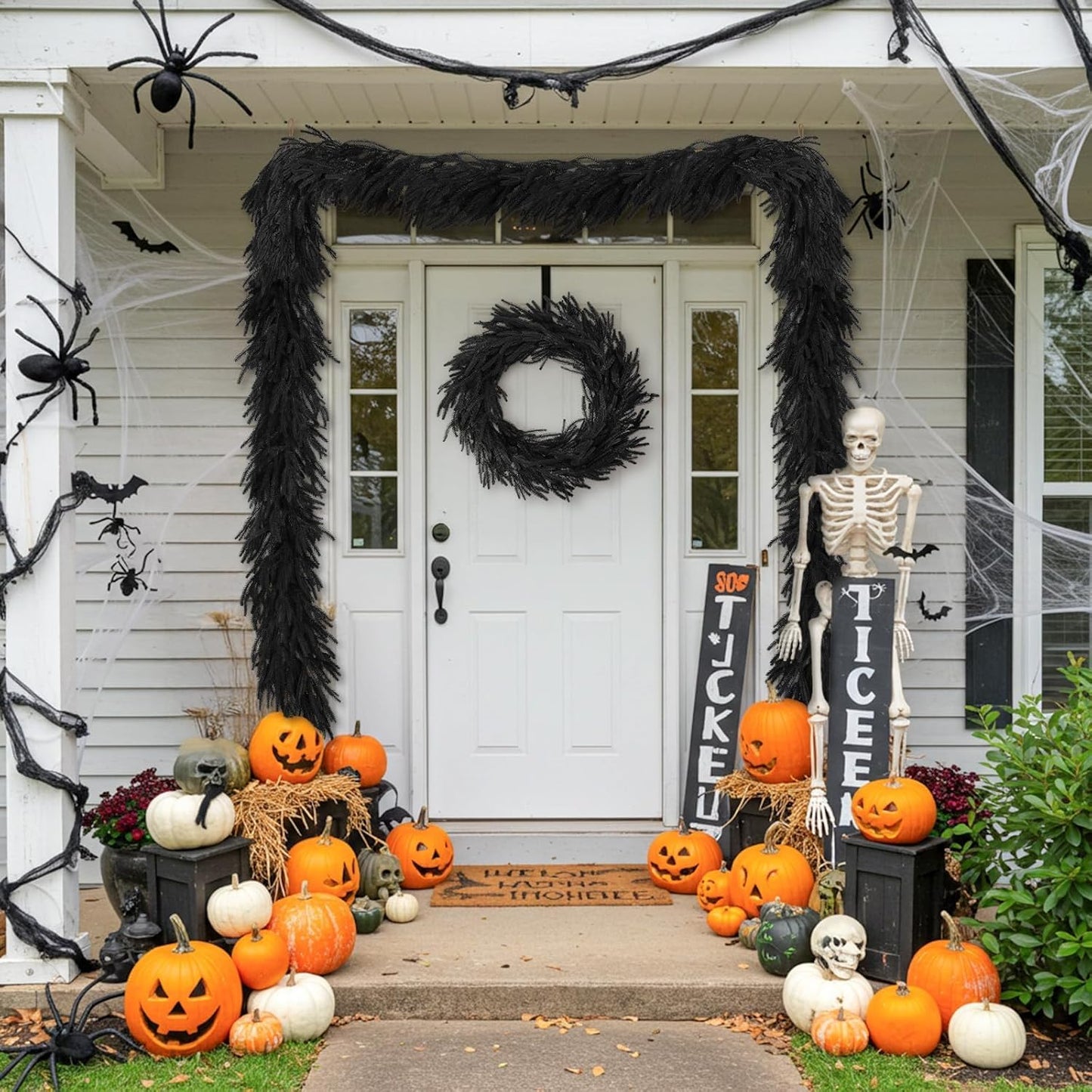 N&T NIETING 5.9FT Halloween Black Artificial Norfolk Pine Garland Real Touch Christmas Garlands Faux Garland for Table Mantle Holiday Fireplace Indoor Outdoor Christmas Halloween Decorations