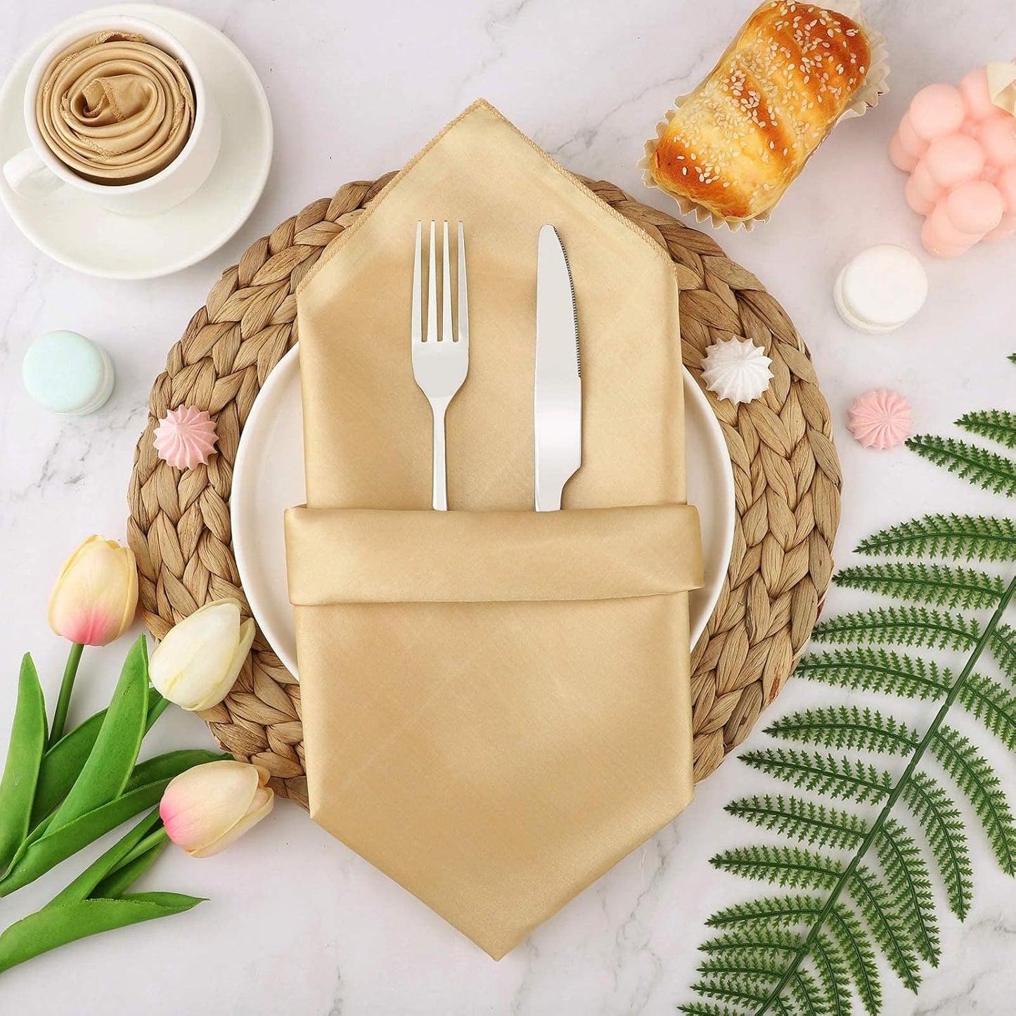 Aneco 24 Pieces Satin Napkin Square 20 x 20 Inches Dinner Napkins Weddings Party Napkin Soft Table Napkins for Romantic Weddings Party Dinner Decoration (Gold)