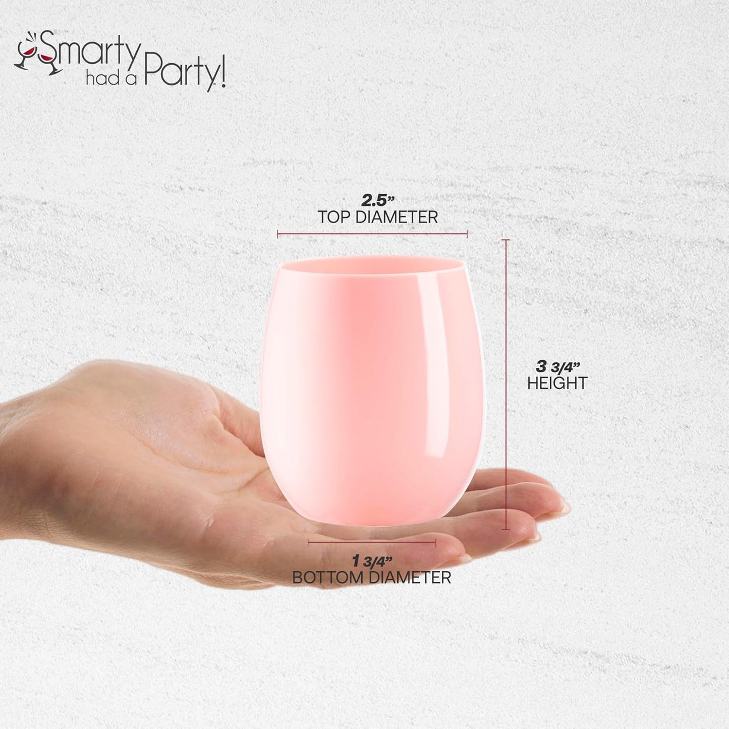 Smarty Had A Party 12 oz Wine Glasses – 64 Pink Stemless Plastic Wine Glasses, Unbreakable Disposable Drinkware for Weddings & Events