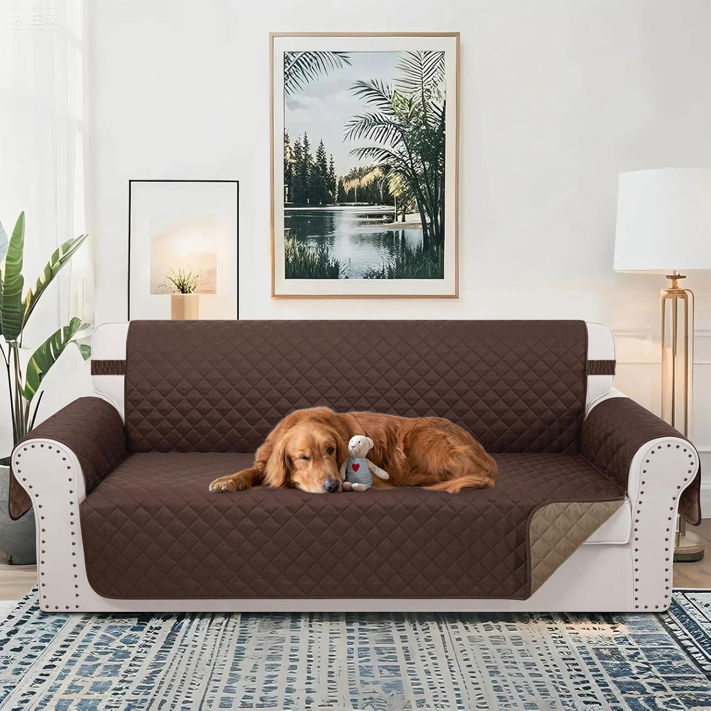 Reversible 4 Seater Sofa Cover 91 Inch Large Couch Cover Furniture Protector(Sofa XX-Large,Chocolate/Taupe)