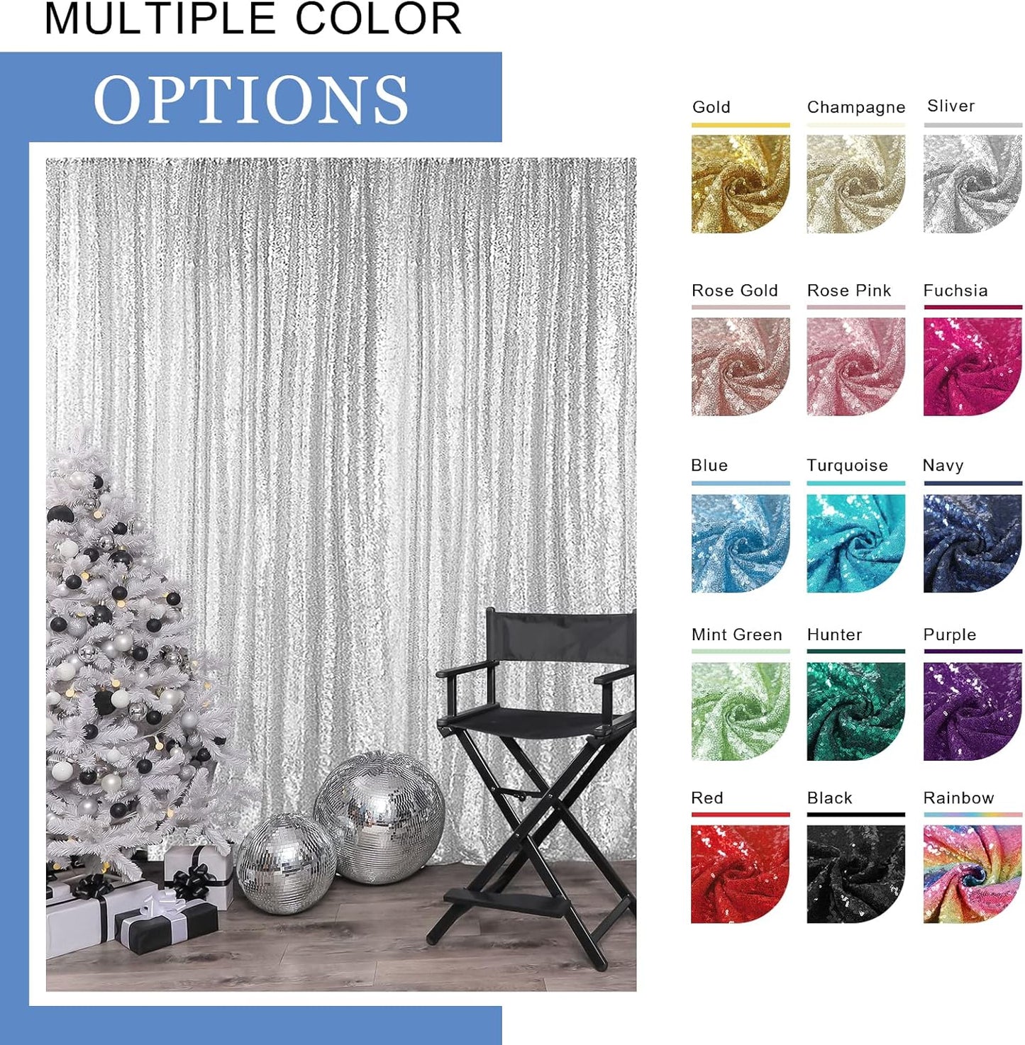 Hahuho Navy Sequin Backdrop Curtain, 4PCS 2FTx8FT Glitter Backdrop Curtain for Parties, Christmas, Wedding, Party Decoration（4 Panels, 2FT x 8FT, Navy