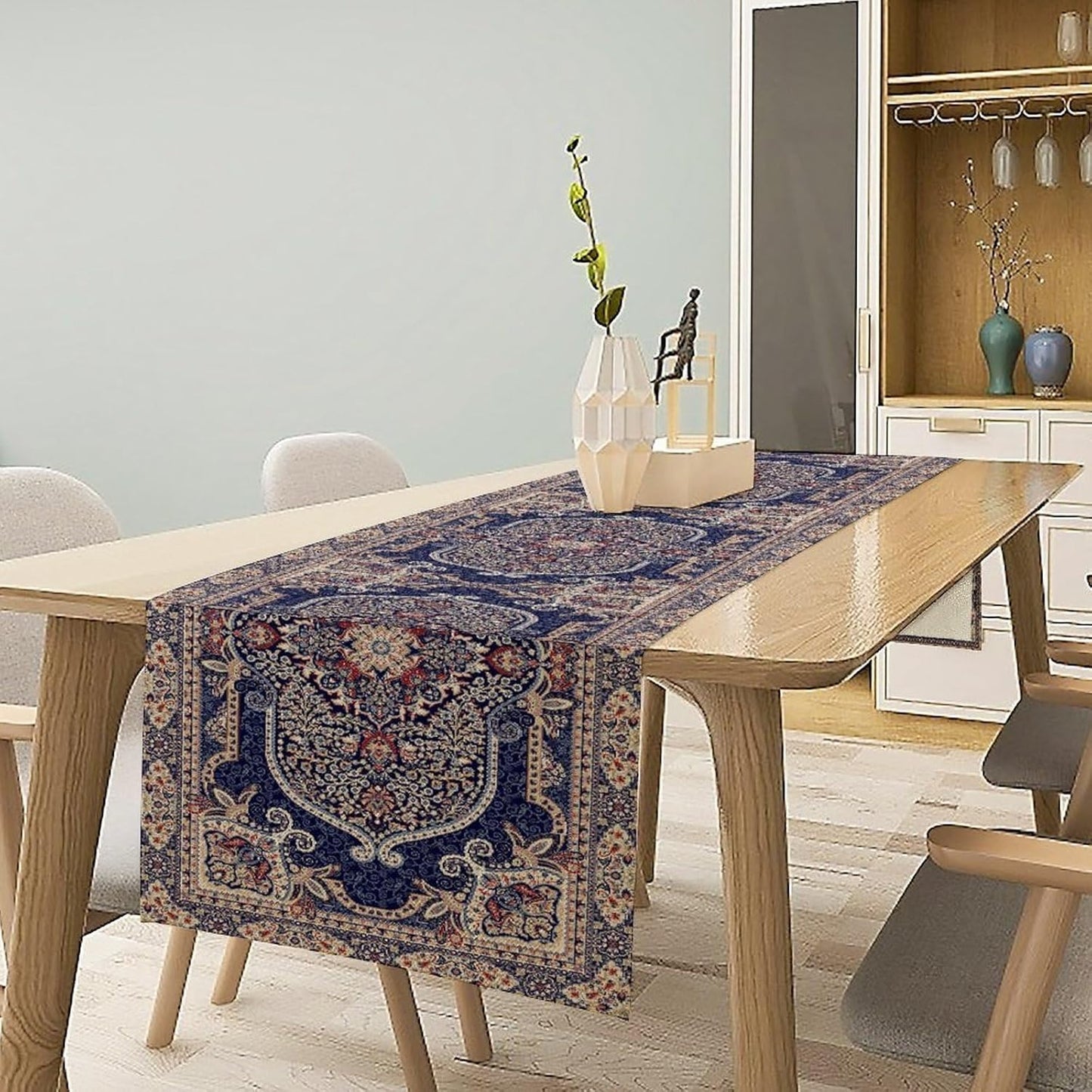 Vintage Boho Floral Table Runner, French Rustic Country Farmhouse Purple Golden Bohemia Flower Pattern for Home Kitchen Table Decor Dining Coffee Room Party Decor 13x36in