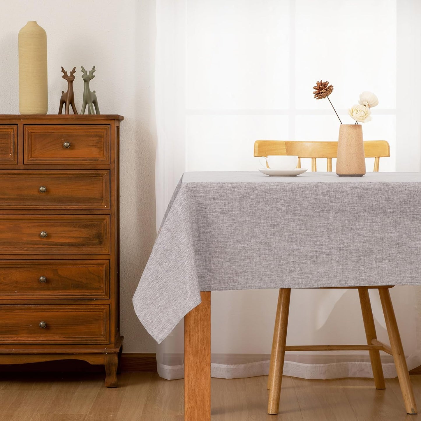 Hiasan Faux Linen Rectangle Tablecloth - Wrinkle and Stain Resistant Washable Table Cloth for Kitchen Dining Room Holiday Table Cover for Dinner, Stone, 60 x 140 Inch