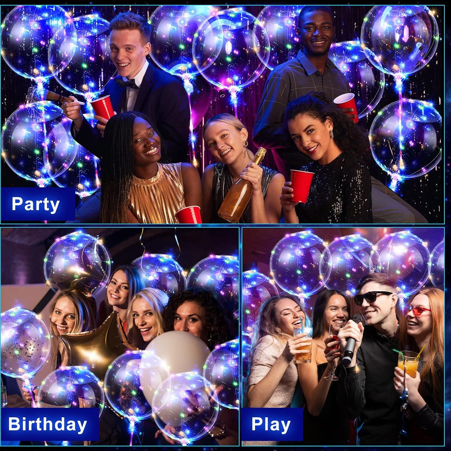 Vinsot 30 Pack LED Bobo Balloons Light Up Balloons Clear Helium Bubble Bobo Glow with String Lights for Parties Birthday Wedding Decoration(Multi Color Light)