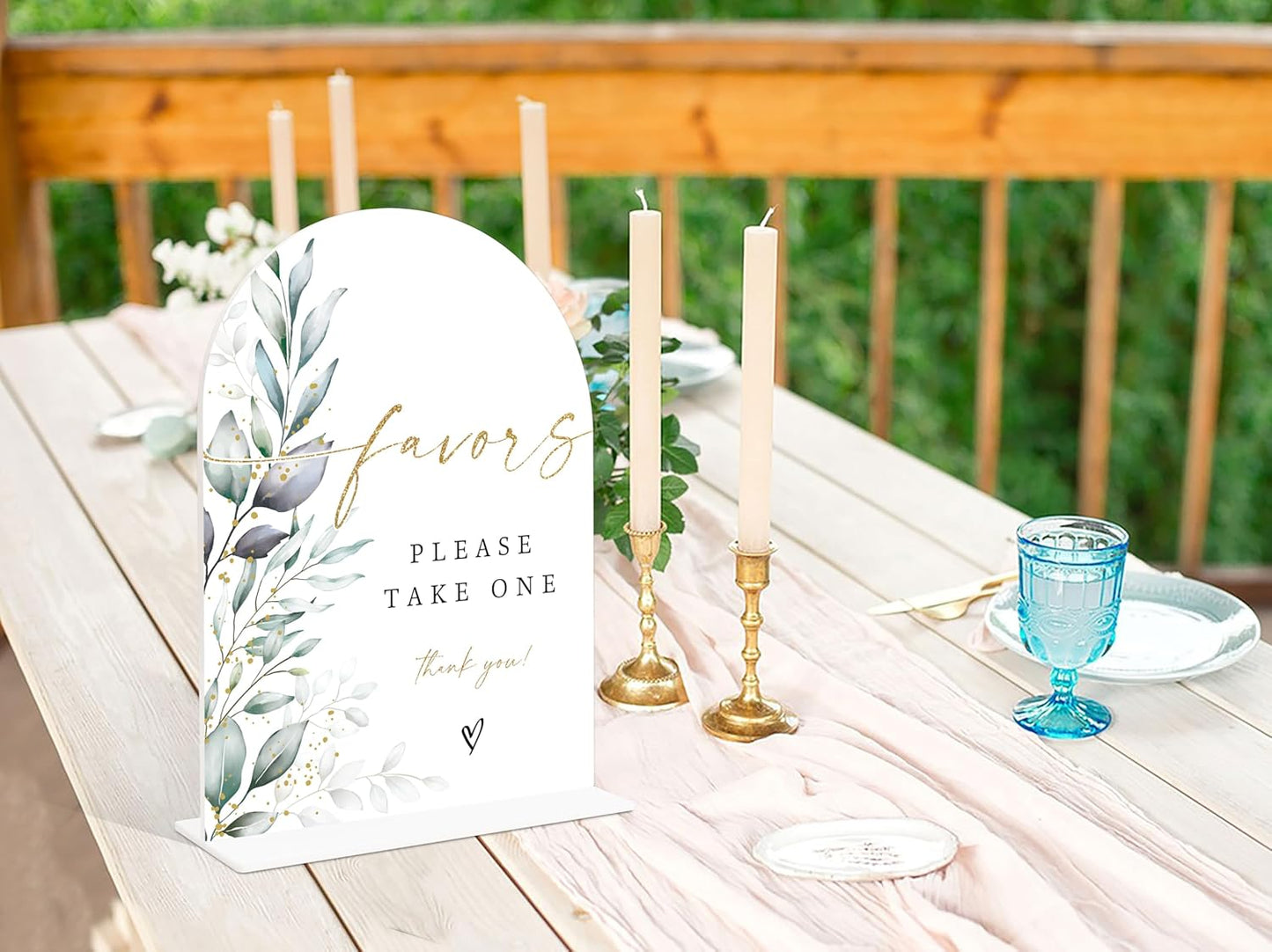 Acrylic Wedding Signs, Greenery Theme Favor Please Take One Sign, Wedding Reception Signage, Bridal Shower Table Decor with Stand, Engagement, Anniversary, Newlywed Events and Parties Supplies, 18
