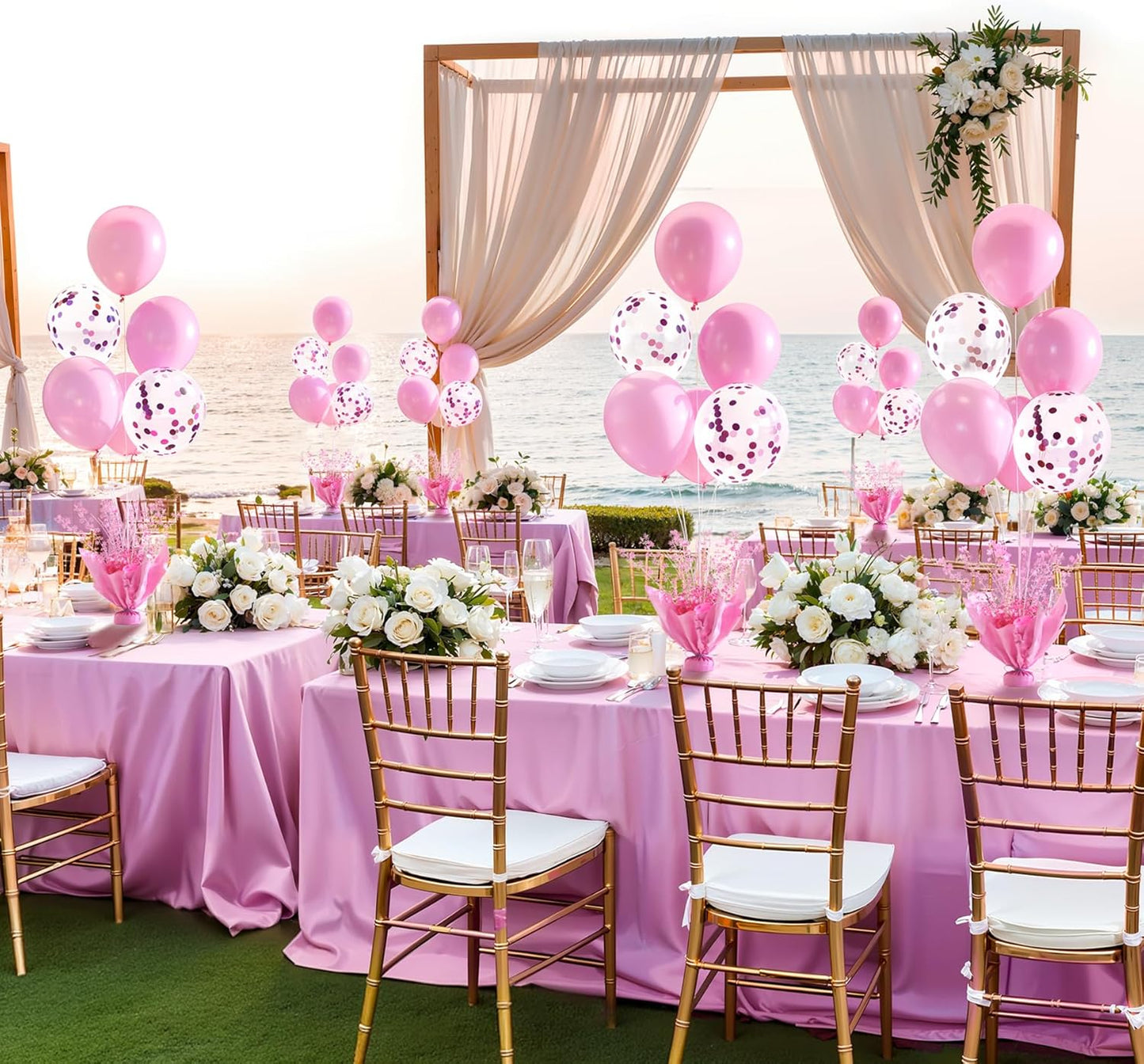 4 Set Pink Balloon Table Centerpieces for Birthday Parties, Balloon Stand Kit with Pink Balloons for Table Decoration