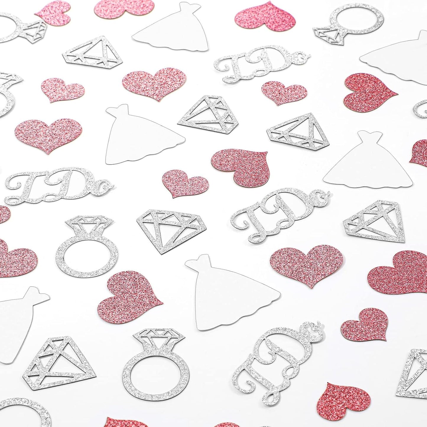 Zhanmai 240 Pieces Wedding Table Confetti, Glitter Rose Gold Heart Silver Diamond Ring I Do Scatter Party Table Decoration for Bridal Shower Engagement Bachelorette Party Decor