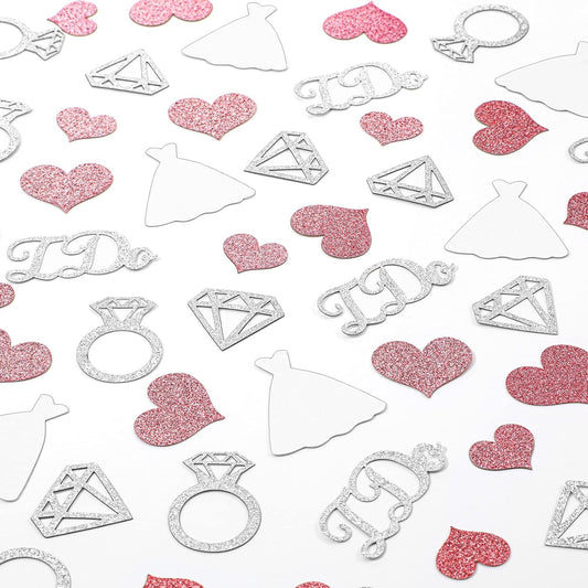 Zhanmai 240 Pieces Wedding Table Confetti, Glitter Rose Gold Heart Silver Diamond Ring I Do Scatter Party Table Decoration for Bridal Shower Engagement Bachelorette Party Decor
