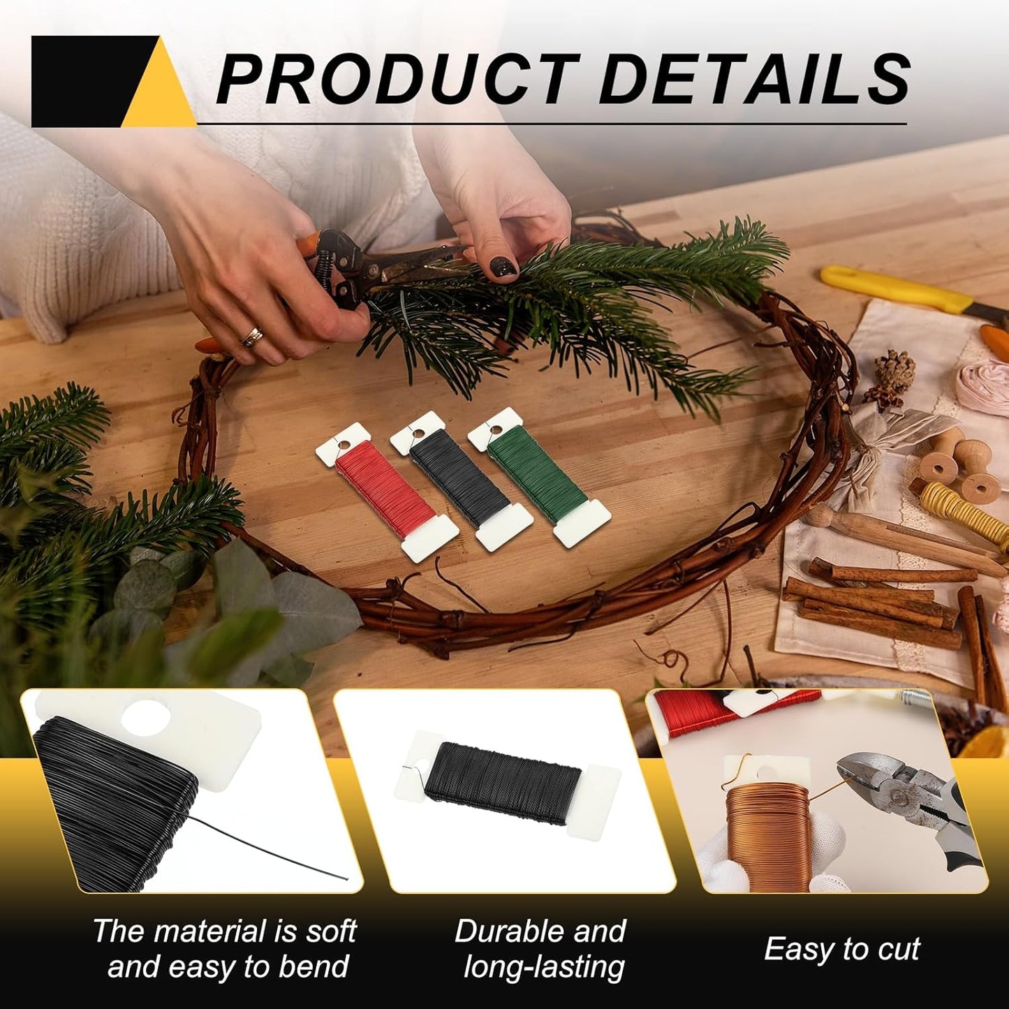 MECCANIXITY 190 Yards/575 Feet 27 Gauge Metal Floral Wire Black Flexible Paddle Thin Floral Wires for Craft, Christmas Wreath, Flower Arrangement, Wedding, Total 5 Roll