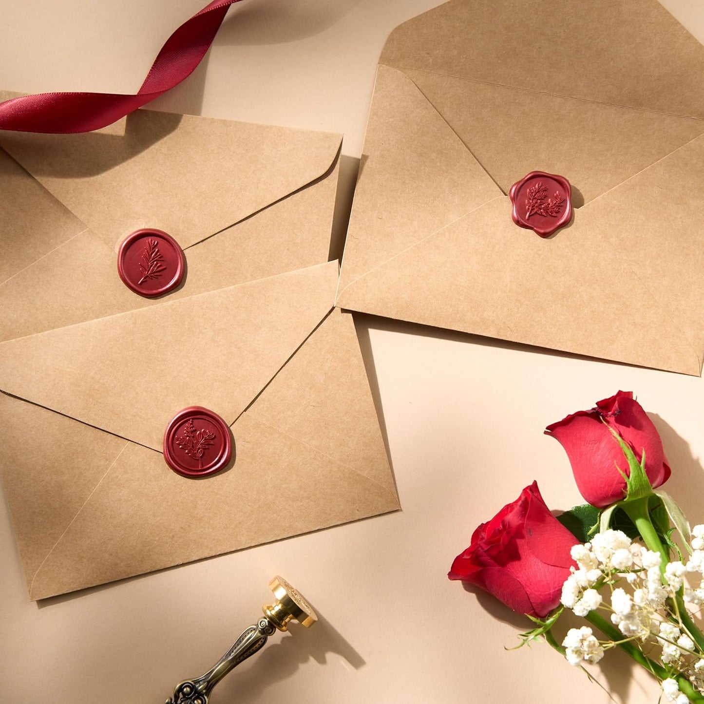 Wax Seal Stickers (60 Pcs, 3 Designs in 1 Pack) Premium Envelope Seal Stickers for Wedding Invitation Envelopes, Adhesive Wax Seals, Perfect for Seating Chart, Gift Wrapping