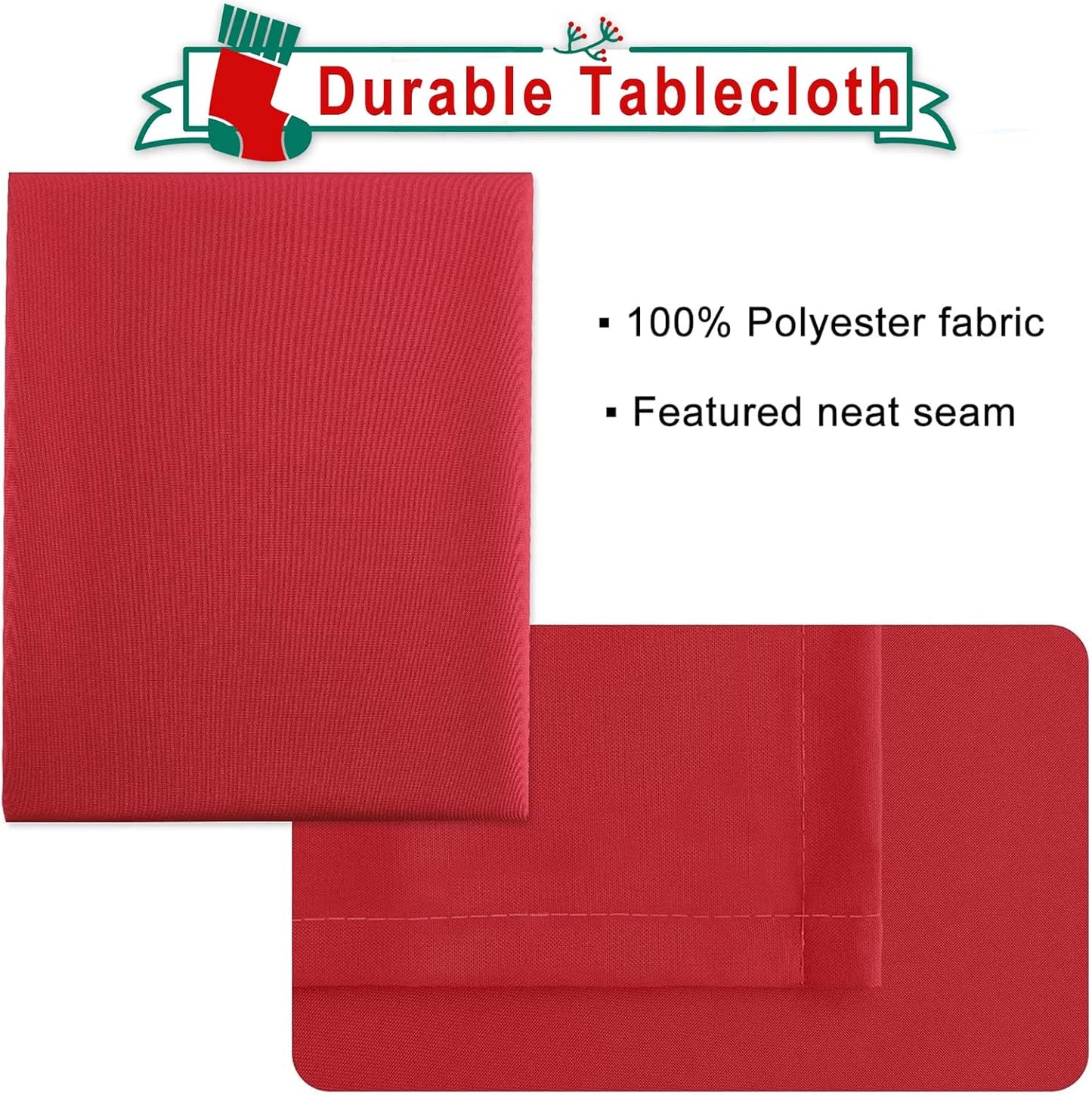 Hiasan Red Rectangle Tablecloth - Waterproof and Spillproof Washable Fabric Christmas Table Cloth for Dining Room Kitchen and Outdoor Use, 60 x 84 Inch