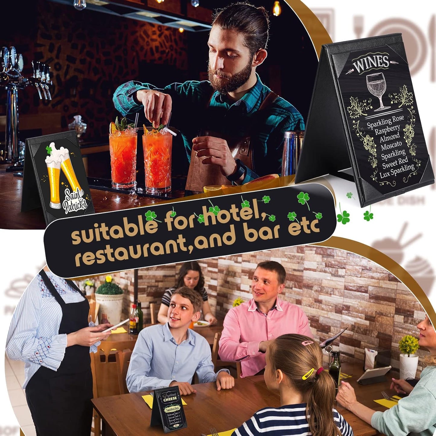 Gerrii Leatherette Table Tents Black PU Leather Menu Covers Bulk Double Sided Frame Sign Holders 2 Side Drink Dessert Menu Folders for Restaurant Coffee Cafe Bar Wedding Supplies(12 Pack,4 x 6 Inch)