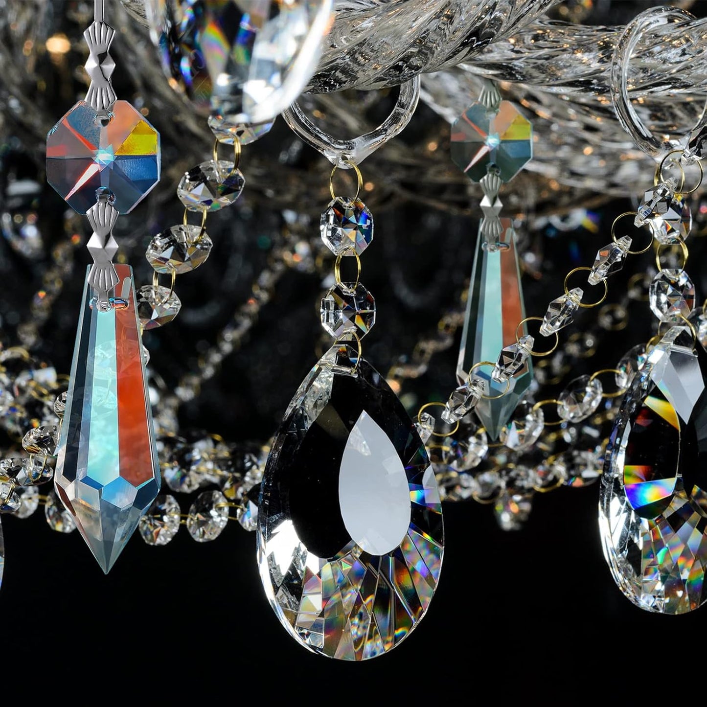 24 Pcs Chandelier Crystal Replacement 38 mm Teardrop & Icicle Crystal Prisms Hanging Gems Parts for Lamps and Chandeliers Suncatcher Christmas Tree Windows Home Decor (Clear)